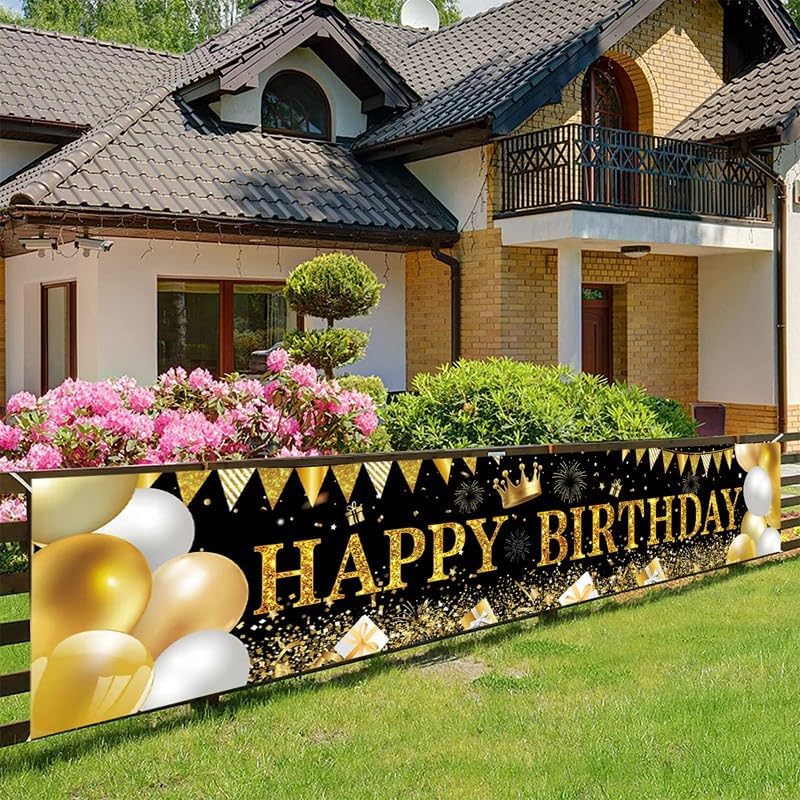 Large Happy Birthday Yard Banner, Happy Birthday Backdrop Banner, Happy Birthday Banner Sign, Happy Birthday Party Decorations Supplies (79 x 16in) (Birthday)