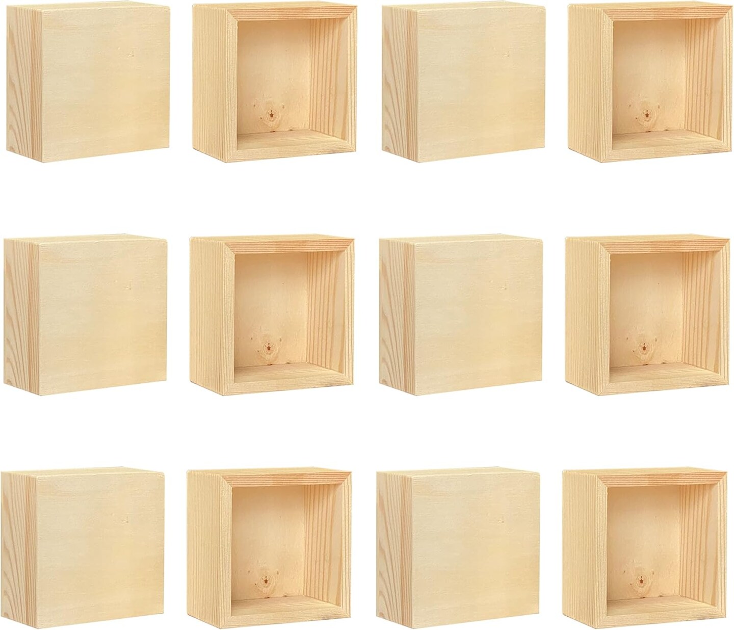 24 Pack 4 Inch Square Wood Box Unfinished Small Wooden Boxes for Crafts (Outer 4.1x 4.1x 2.4 in,Interior 3.5 x 3.5 x 2.3 in)