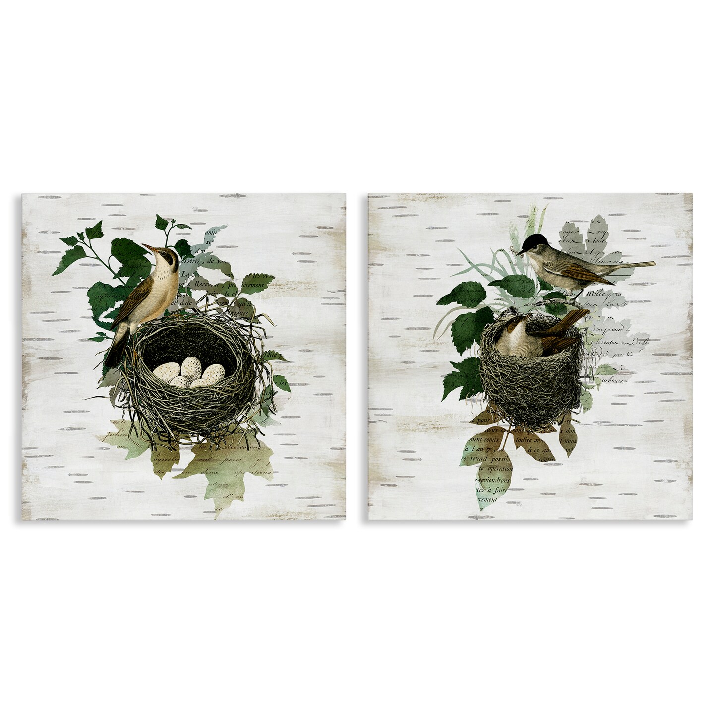 Stupell Industries Rustic Vintage Bird Nests 2pc Canvas Set Design by ...