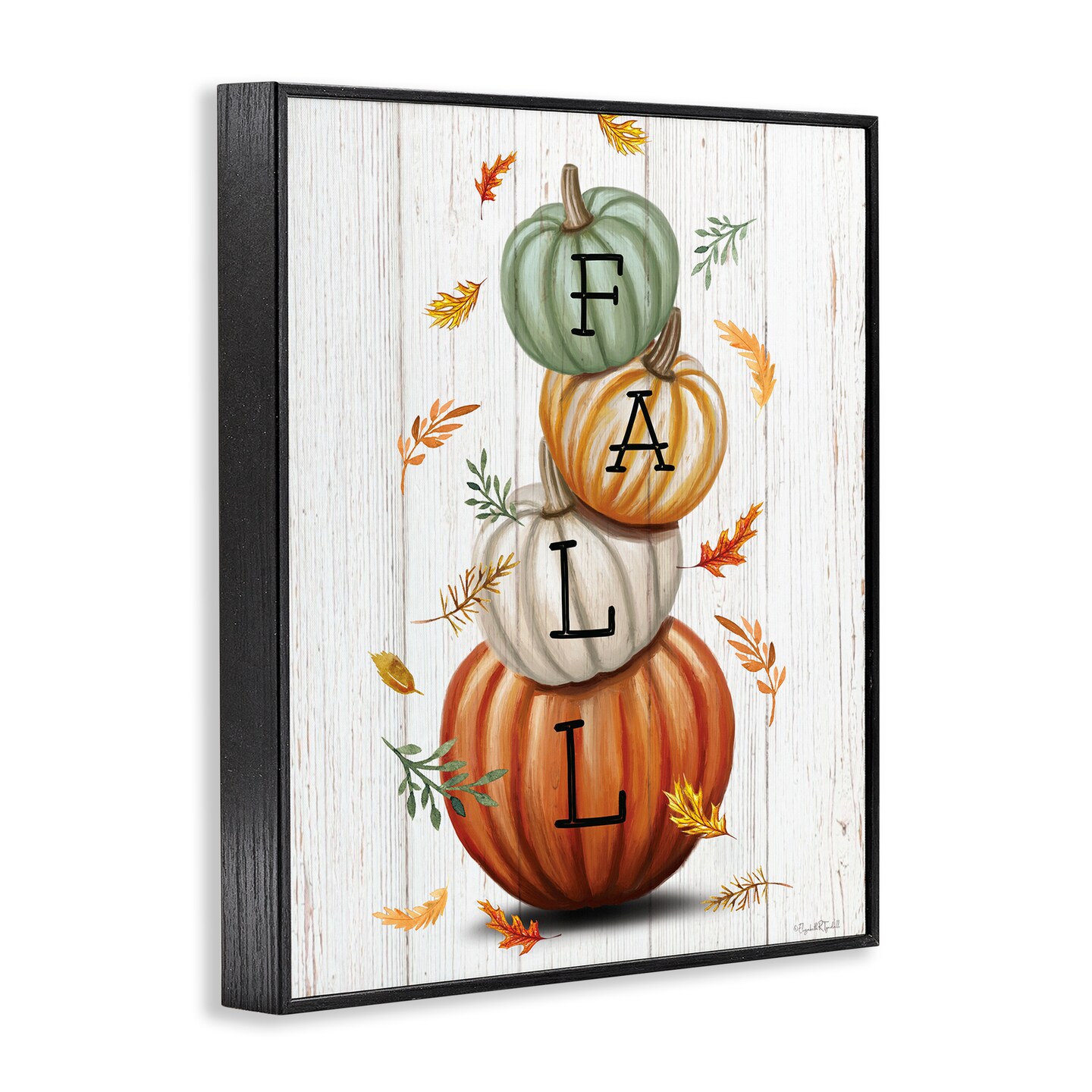Stupell Industries Falling Leaves & Pumpkin Stack Framed Giclee Design by Elizabeth Tyndall