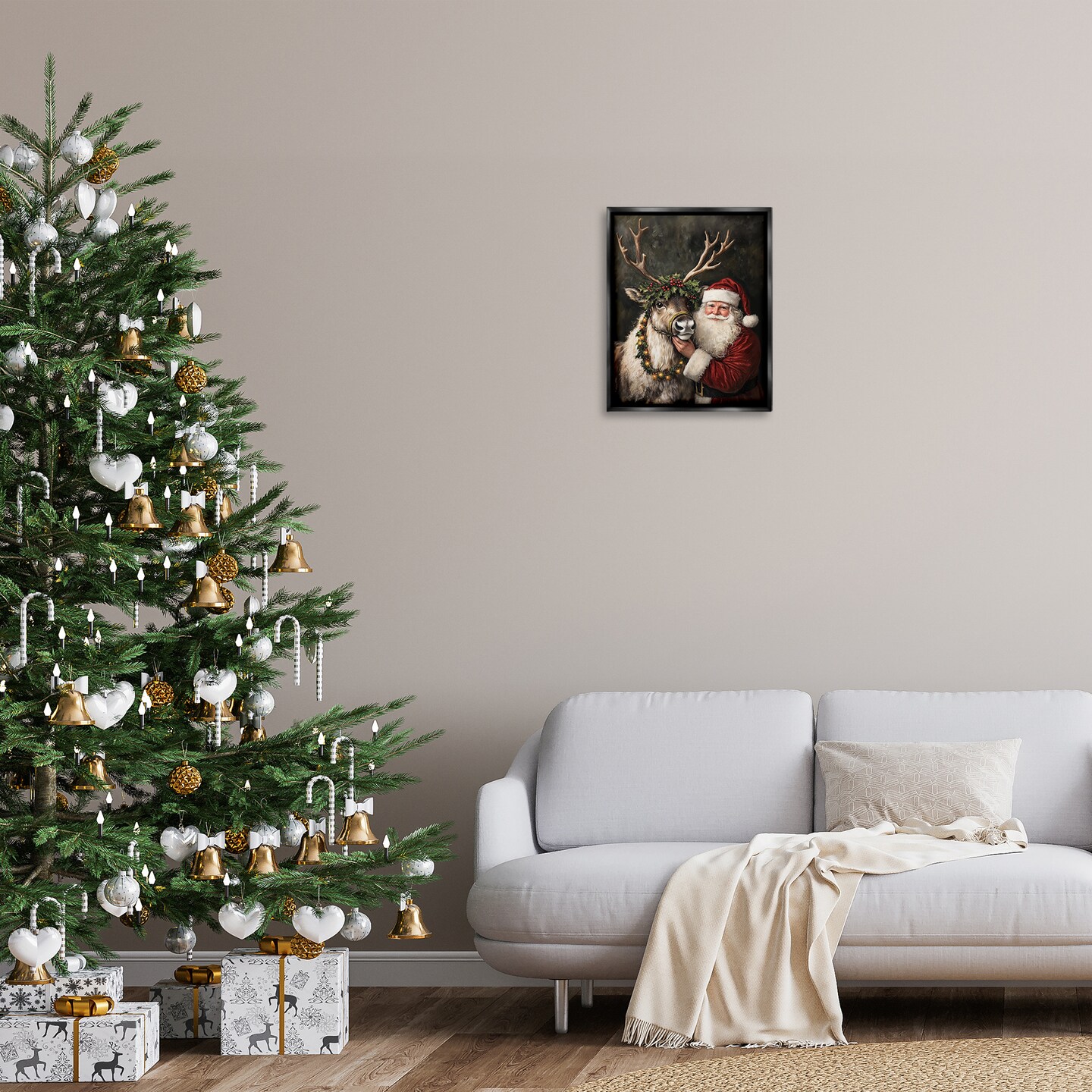 Stupell Industries Santa & Reindeer Portrait Floating Frame Design by Arlington Prints