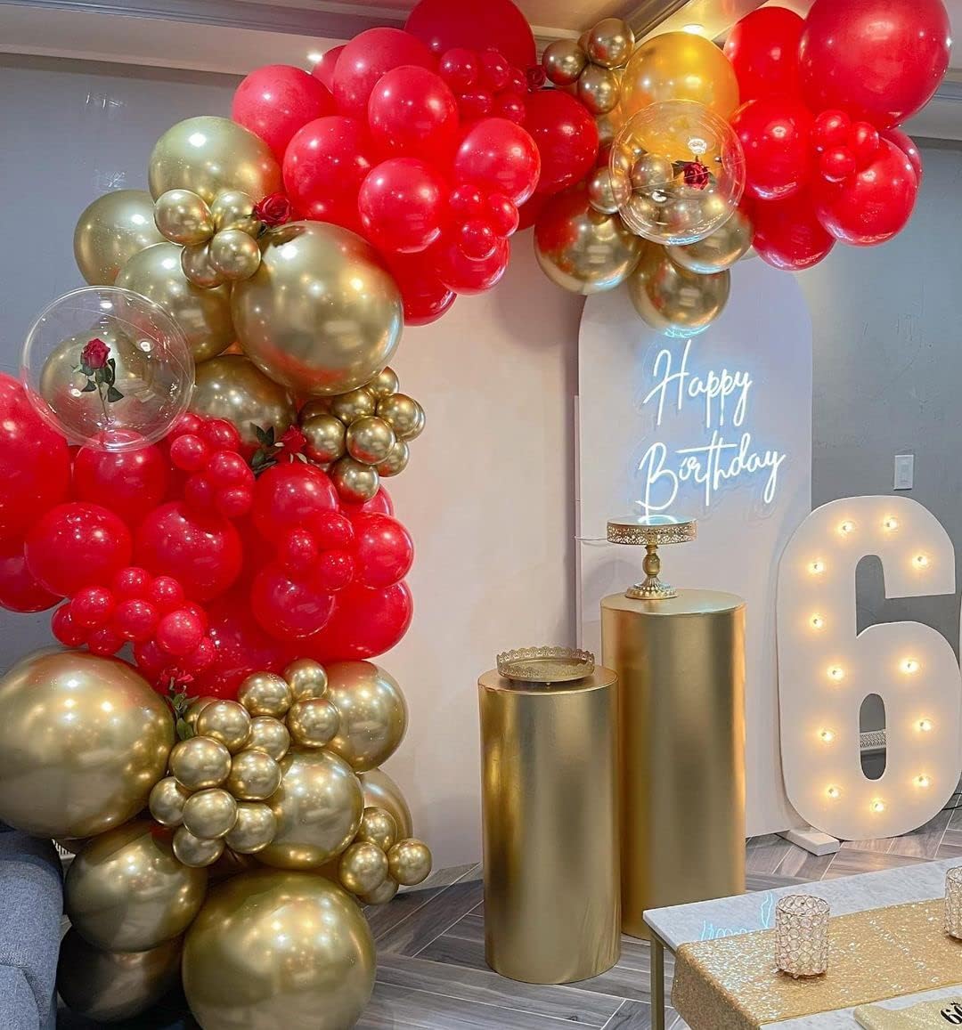 Red and Gold Balloon Garland Kit, 124Pcs Balloons Arch Kit, Bright Durable Latex Balloons