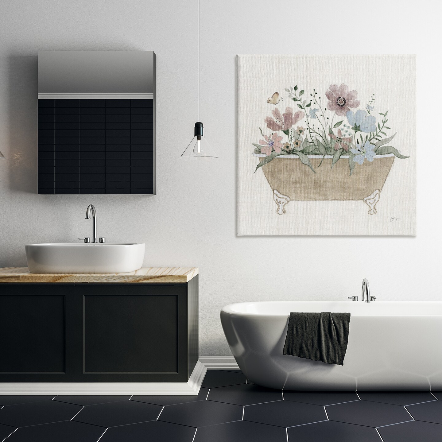 Stupell Industries Cottage Florals in Bathtub Canvas Design by Janet Tava
