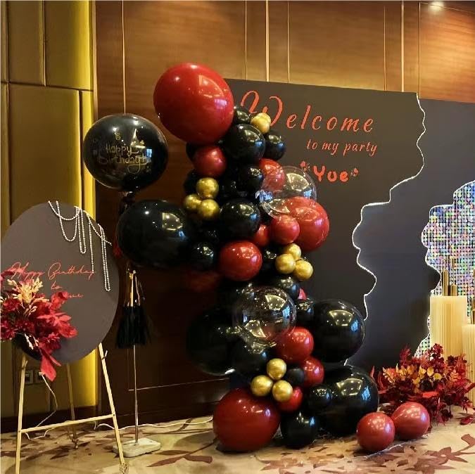Black Gold Red Balloons Garland Arch Kit, 141Pcs Latex Balloons Different Sizes 18 12 10 5 Inch for Party Decorations