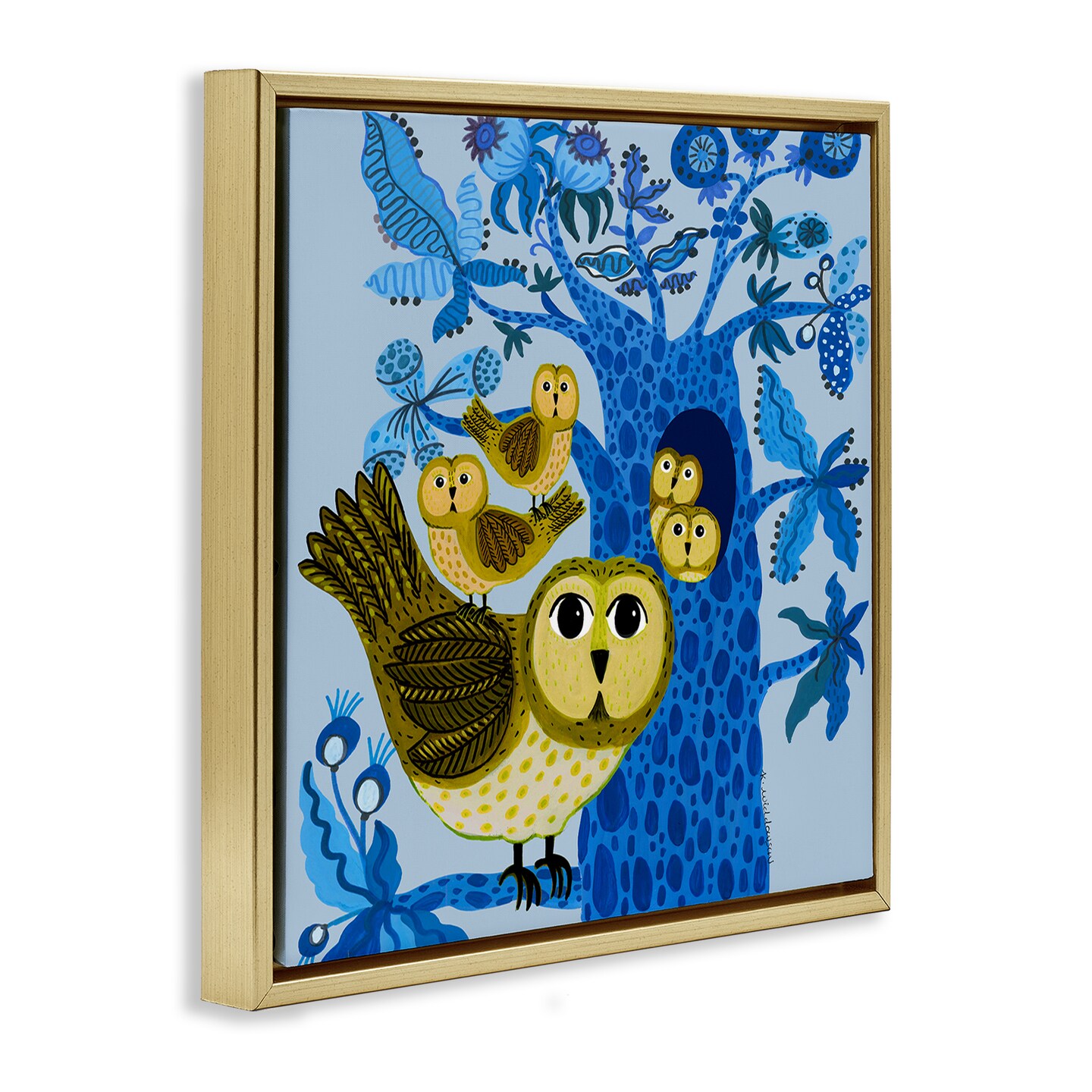 Stupell Industries Playful Owls in Tree Floating Frame Design by Kay Widdowson