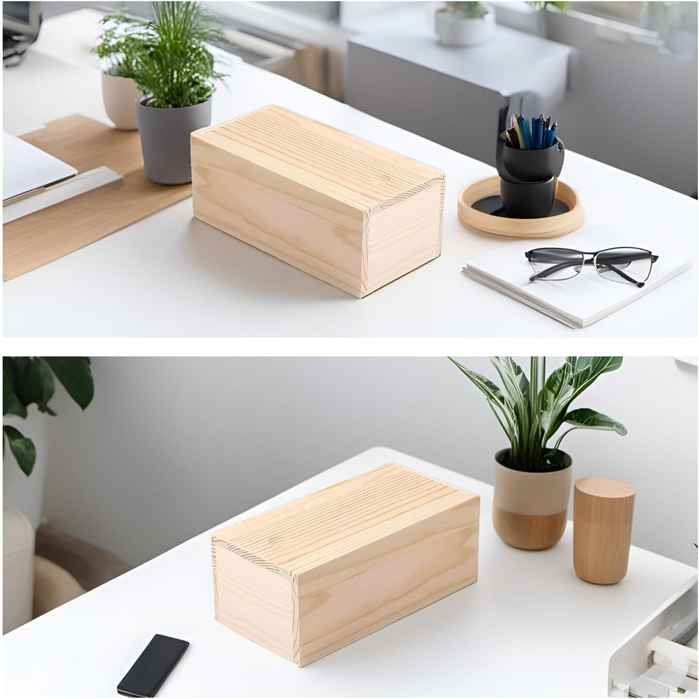 4 Pack Unfinished Wood Box with Sliding Lid, 7.87&#x22; x 3.94&#x22; x 3.15&#x22; Wooden Keepsake Box Storage Box