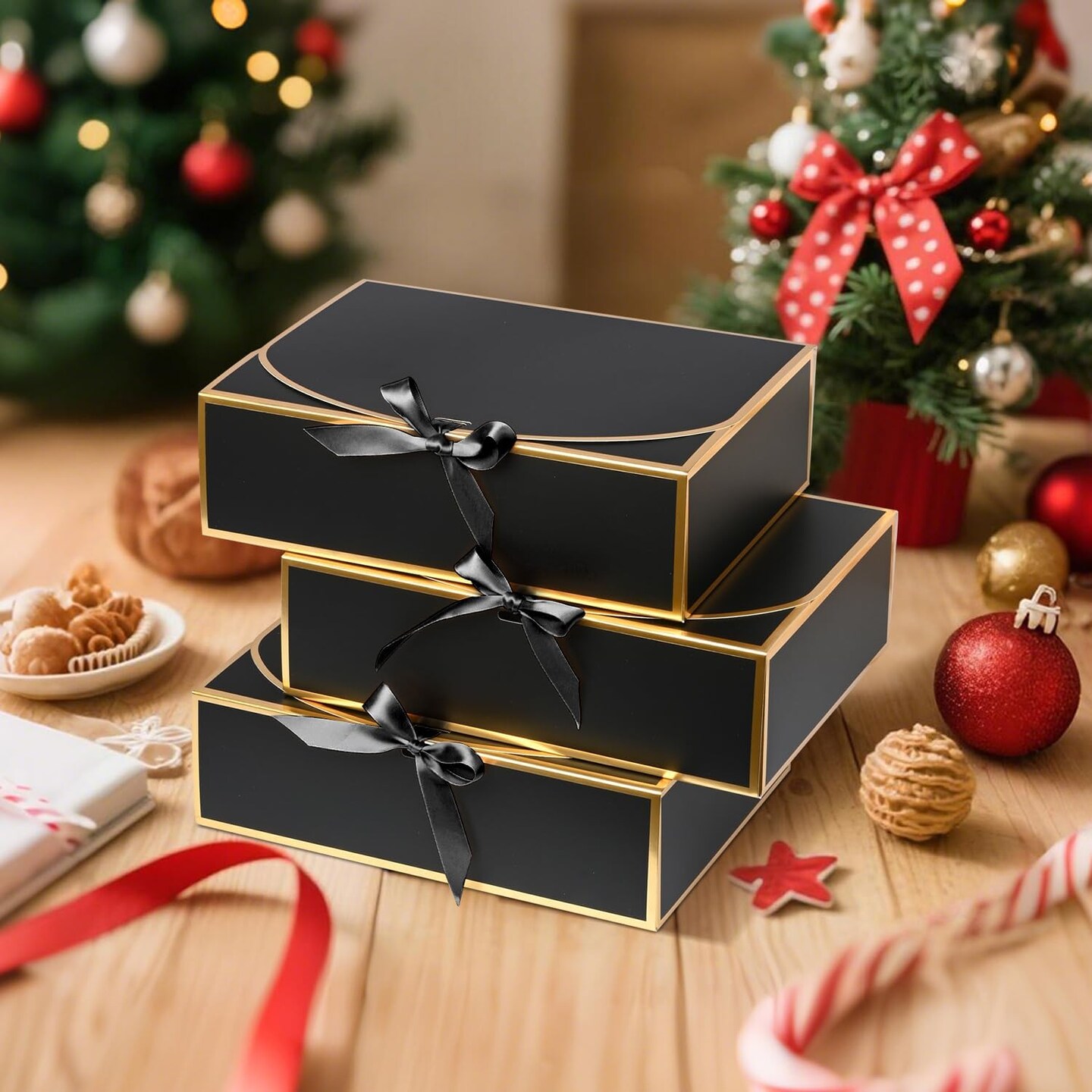 10 Pack Gold Foil Gift Boxes with Lids, Luxury Bridesmaid Proposal Box, Black Gift Boxes for Presents, Wedding, Baby Shower, Birthday Party