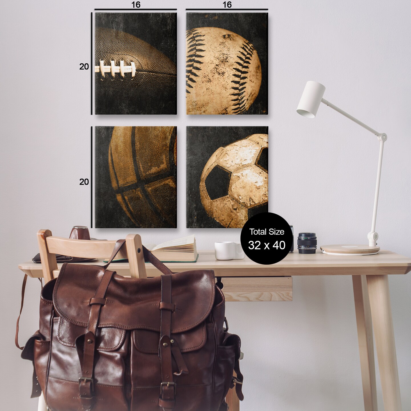 Stupell Industries Distressed Vintage Sports Balls 4pc Canvas Set Design by Kim Allen