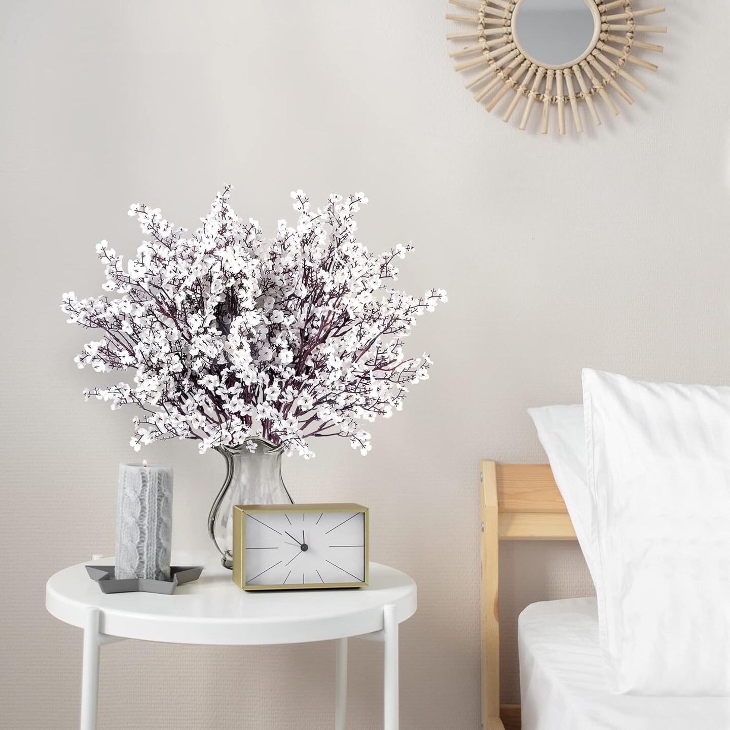 10 Pcs Babys Breath Artificial Flowers Gypsophila Bouquets Bulk Real Touch Fake Silk Flowers for Home Wedding DIY Floral Arrangement Kitchen Table Centerpiece Festival Decoration (White)