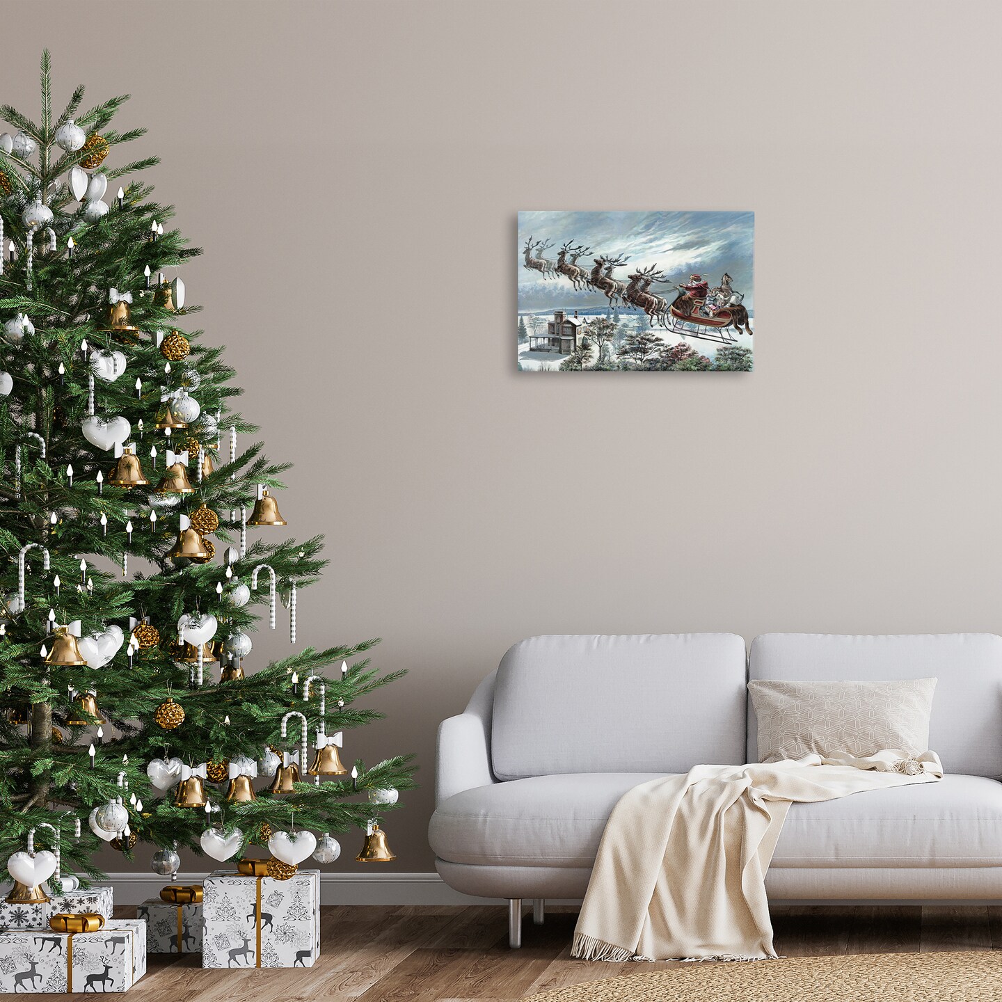 Stupell Industries Santa's Sleigh over Town Canvas Design by Arlington Prints