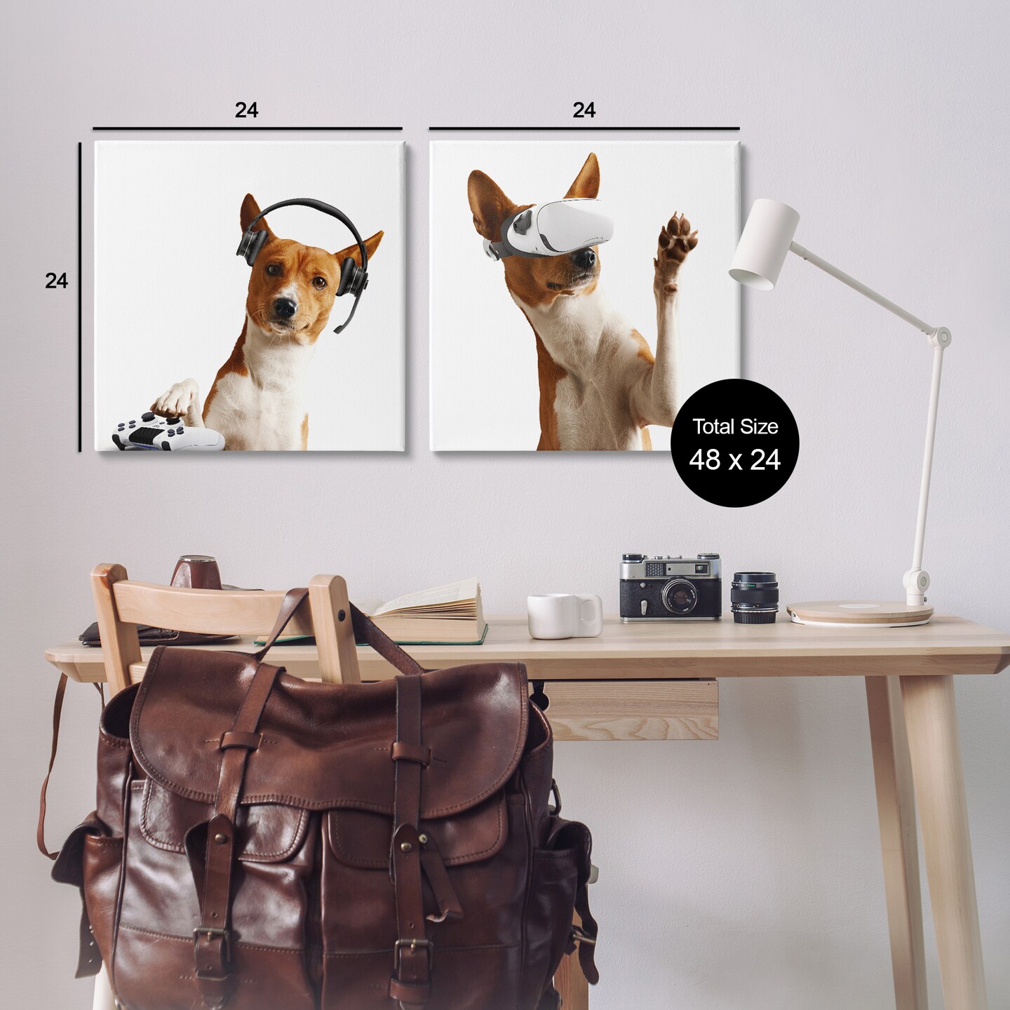 Stupell Industries Video Game Dogs with VR 2pc Canvas Set Design by CAD Design
