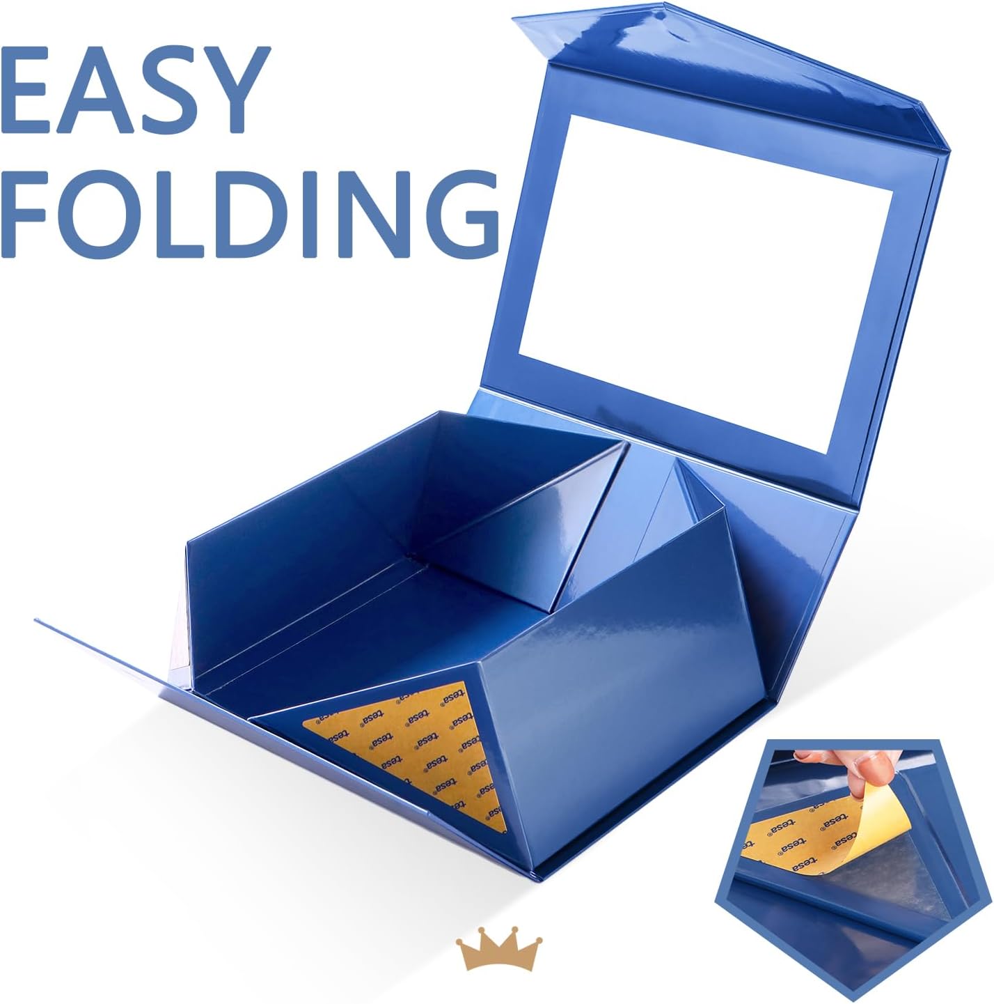 Blue Easter Gift Box with Window, 9x6.5x3.8 Inches, Clear Gift Box for Present Contains Ribbon, Card, Groomsman Proposal Boxes with Magnetic Lid (Glossy Blue)