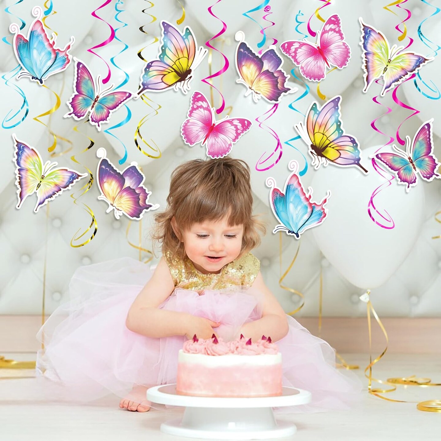 30 Pcs Butterfly Party Decoration Spring Butterfly Hanging Swirl Decoration Spring Summer Butterfly Hanging Ceiling Swirl