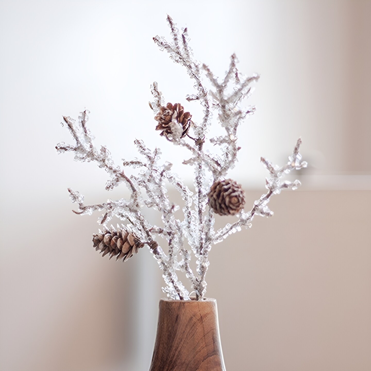 Frozen Twigs Pine Pick 14&#x22; Decorative Winter Floral Branch with Pinecones