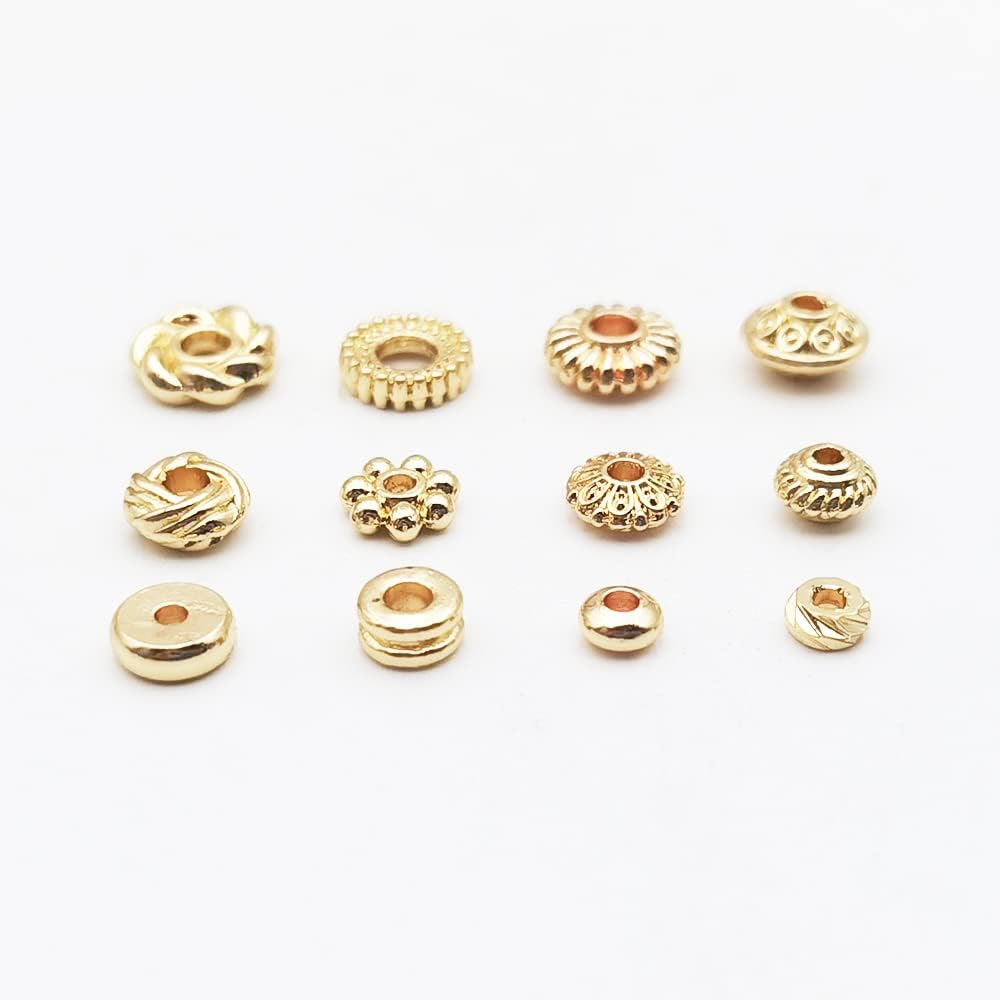 120pcs Spacer Beads Gold Plated Long-Lasting Heishi and Rondelle Bead for Jewelry Bracelet Necklace Making
