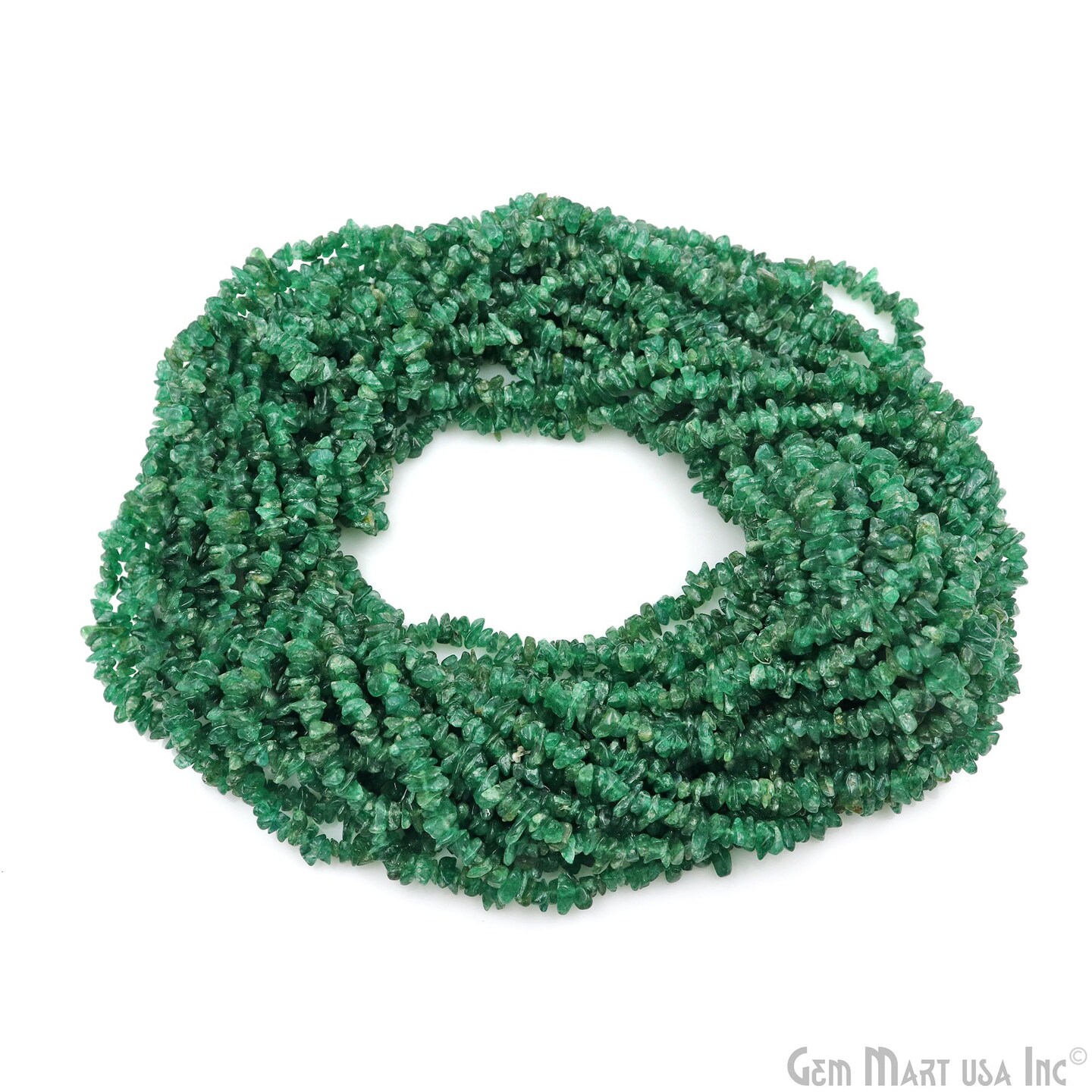 Green Aventurine Chip Beads, 34 Inch, Natural Chip Strands, Drilled Strung Nugget Beads, 3-7mm, Polished, GemmartUSA (CHAV-70001)