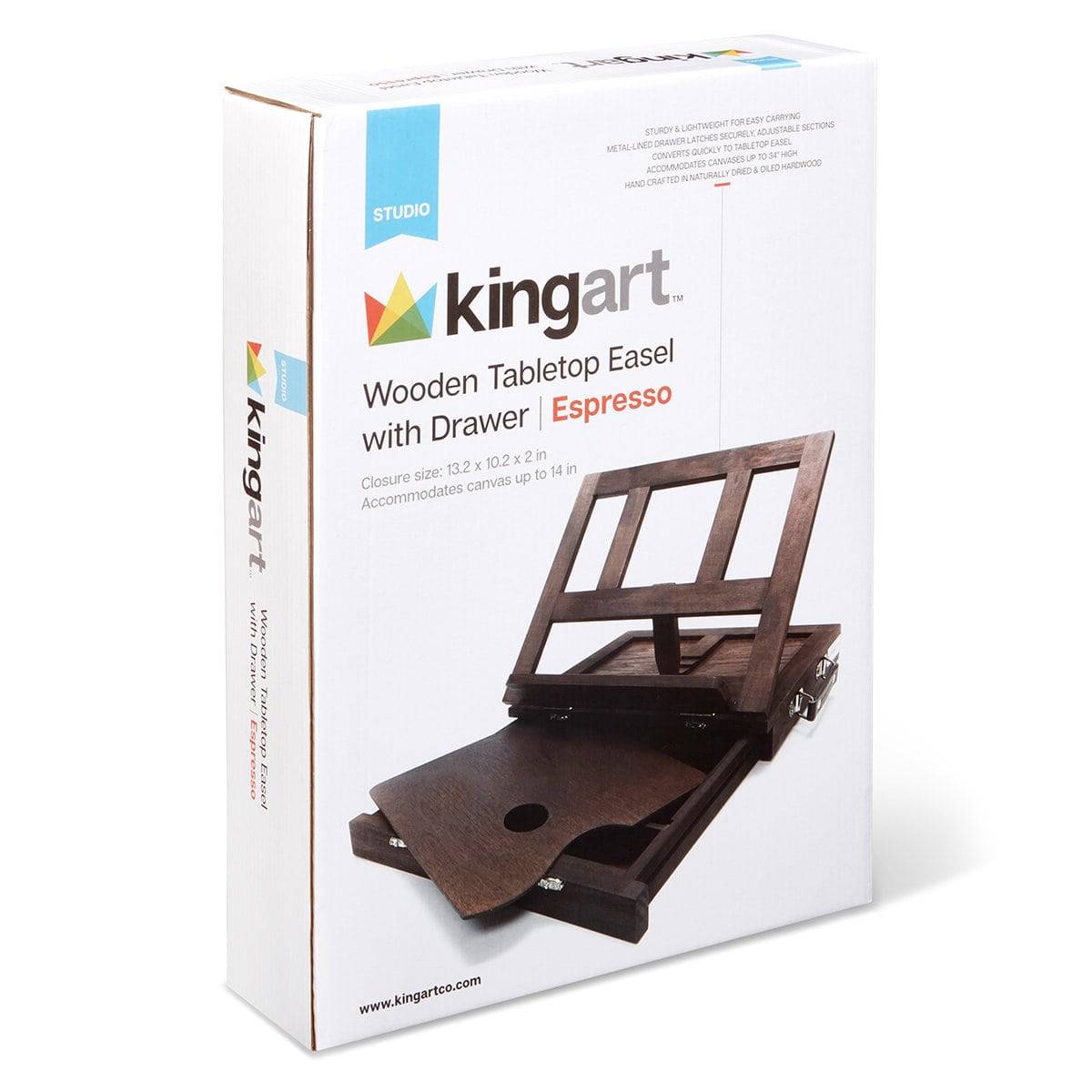 KINGART&#xAE; Studio Wooden Tabletop Desk Easel with Storage Drawer, Wood Paint Palette, Espresso Finish