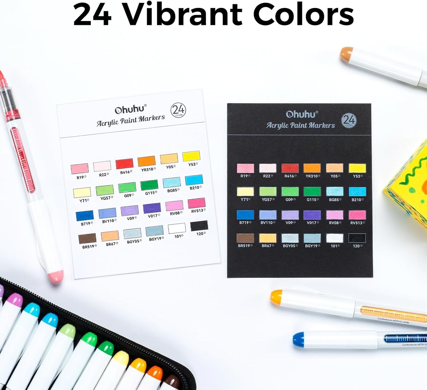 Ohuhu Acrylic Paint Markers Direct Liquid: 24 Colors Flexible Brush Tip Acrylic Markers High Opacity Paint Pens Waterproof Lightfast for Rock Painting Easter Eggs Wood Glass Ceramic Canvas - Nahuku