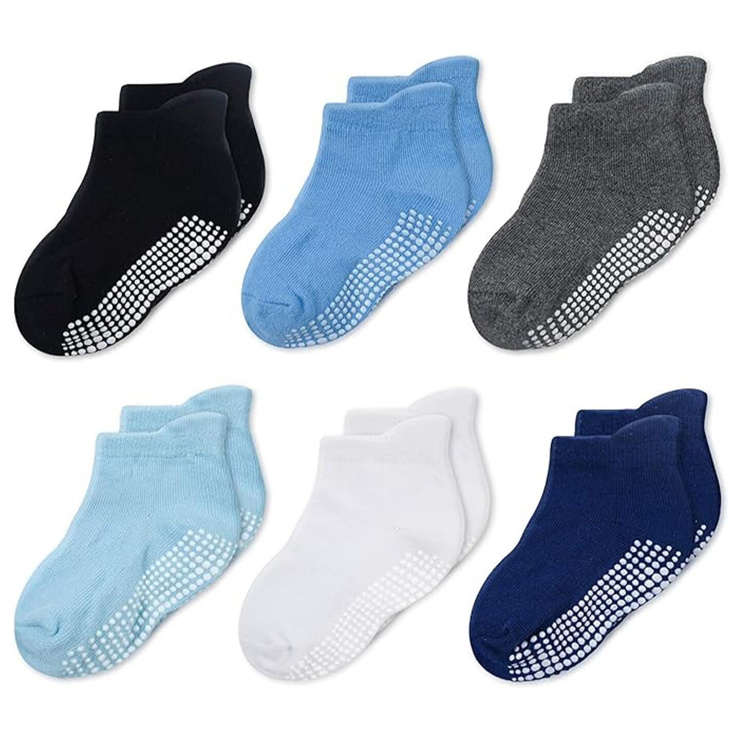 CozyWay Baby Boy Socks With Grippers Non Slip Ankle Grip Socks for Babies Comfy Soft Cotton Infant - 6-12 Months Multi Color Blue - 6 Pack