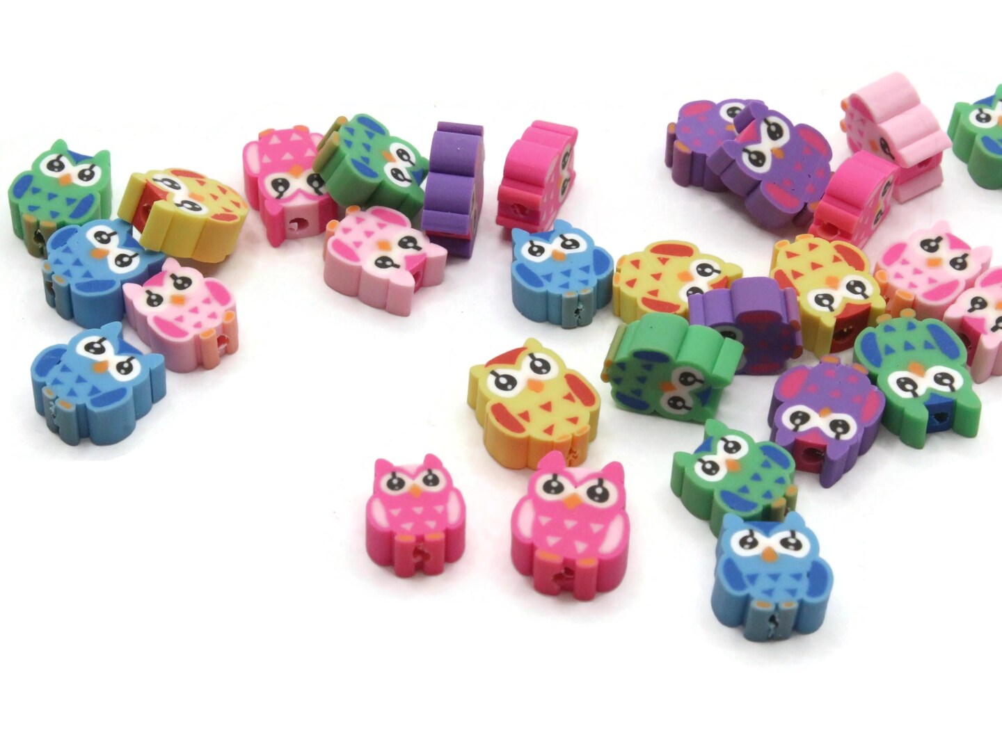 30 Clay Owl Polymer Clay Mixed Color Bird Beads