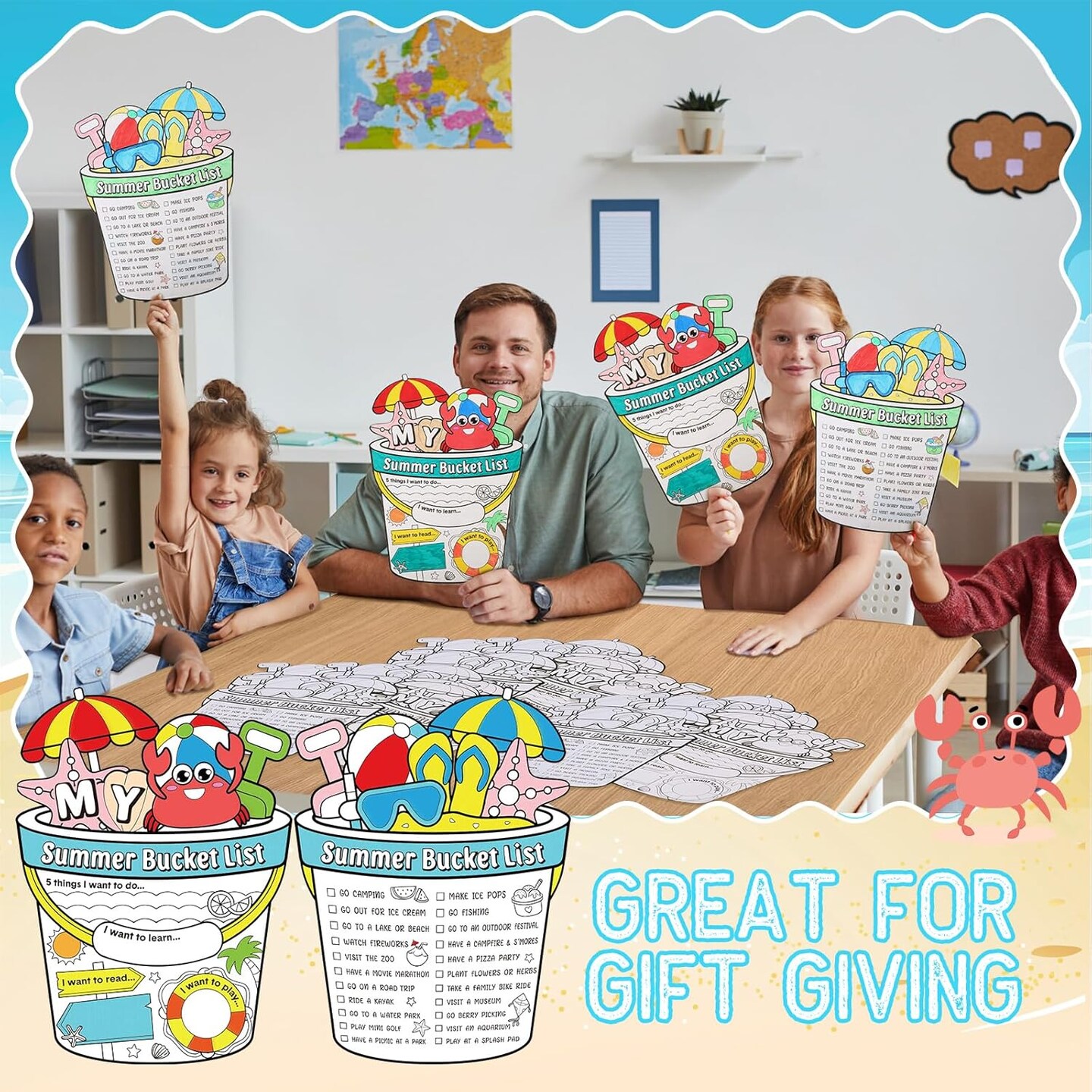 40 Pcs My Summer Bucket List Coloring Activity Poster for Kids Color Your Own Summer