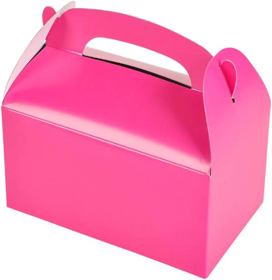 Gable Treat Boxes, Goodies Favor Box for Kids Birthday, Candy Boxes Party Favors, Weddings Events, Baby Shower, 6.25&#x22; x 3.5&#x22; x 3.5&#x22; Inch Box (Hot Pink Treat Box)