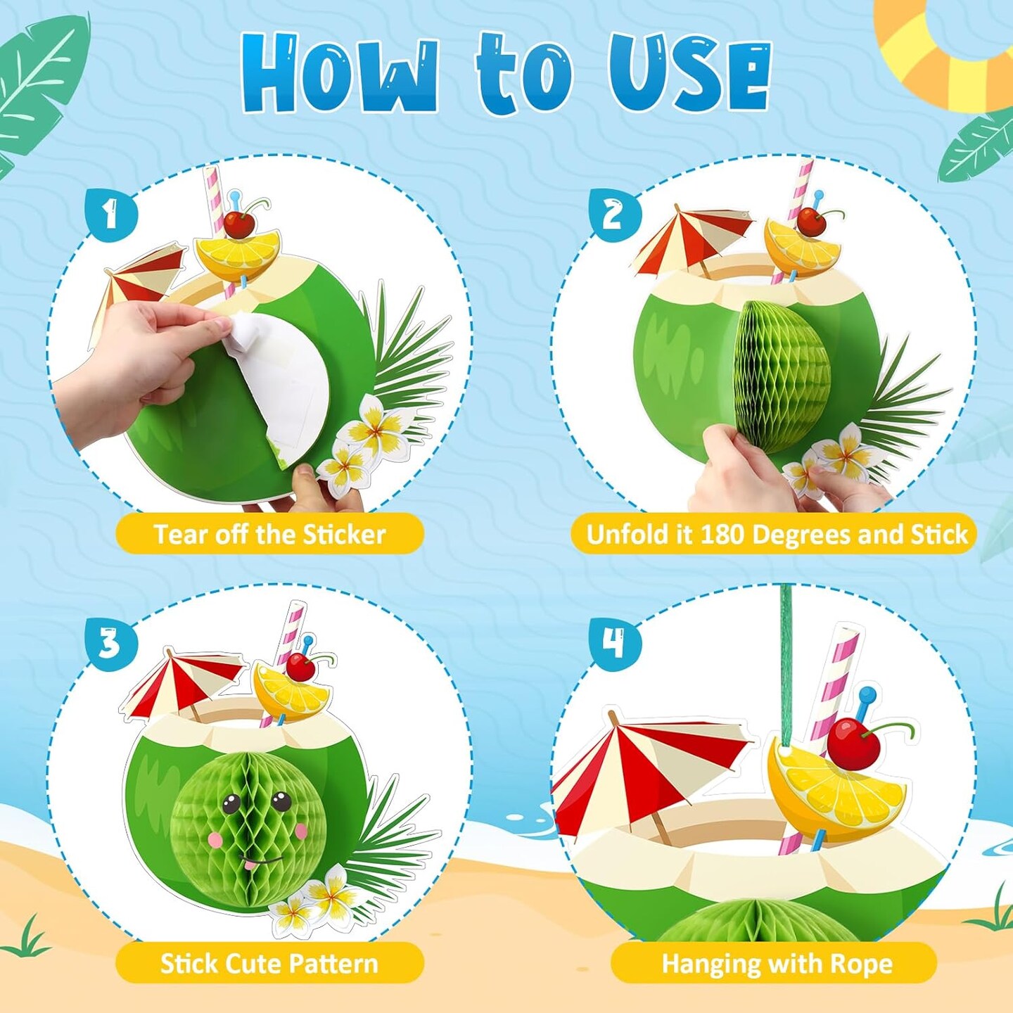 11 Pcs Summer Beach Party Hanging Decorations School&#x27;s Out for Summer Ceiling Hanging Decor with 3D Honeycomb Ball End of School Year Pool Party Ornaments for Luau Hawaii Grad Beach Vacation