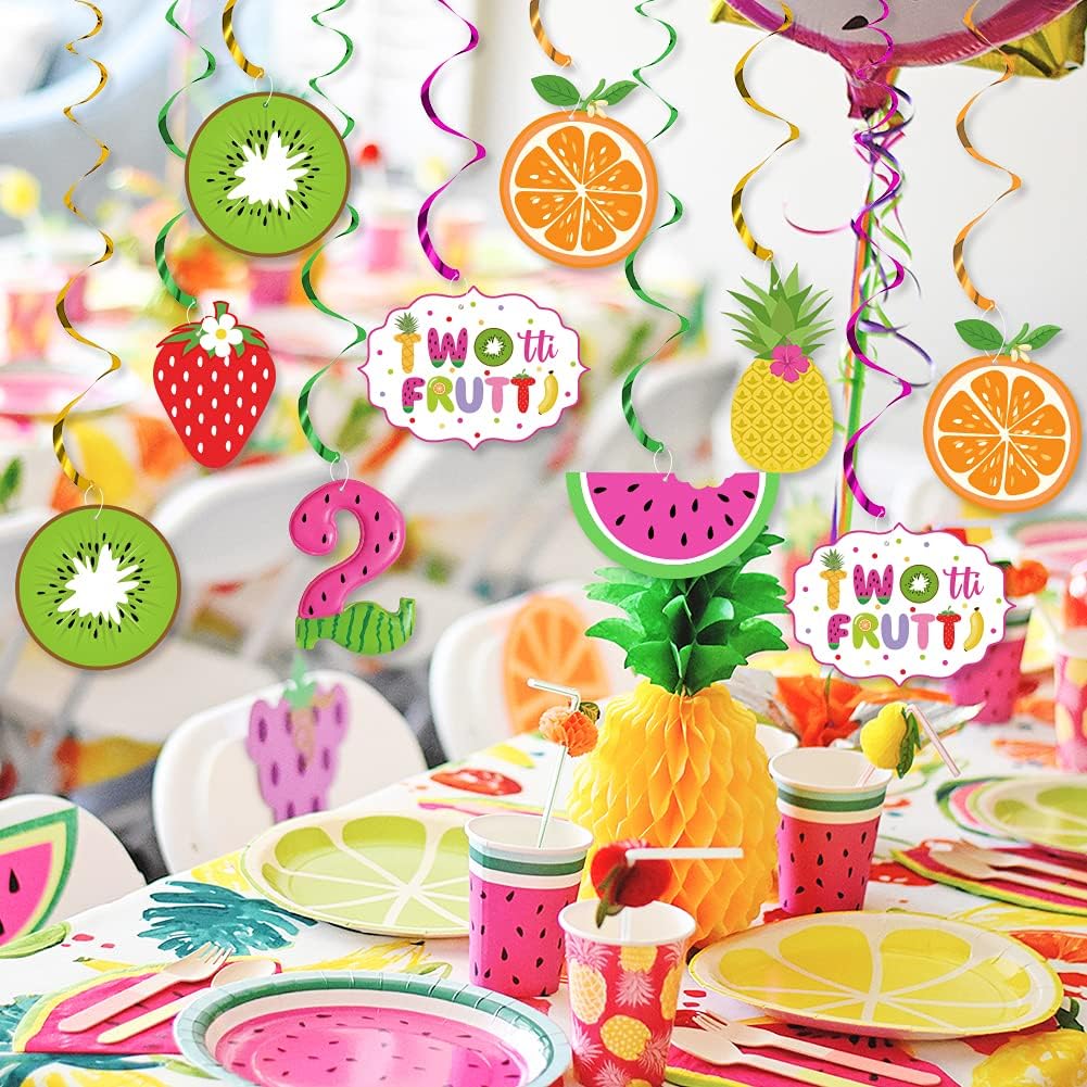Twotti Frutti Birthday Decorations, Tutti Frutti Hanging Swirl Decorations, Pineapple Watermelon Strawberry Orange Summer Fruit