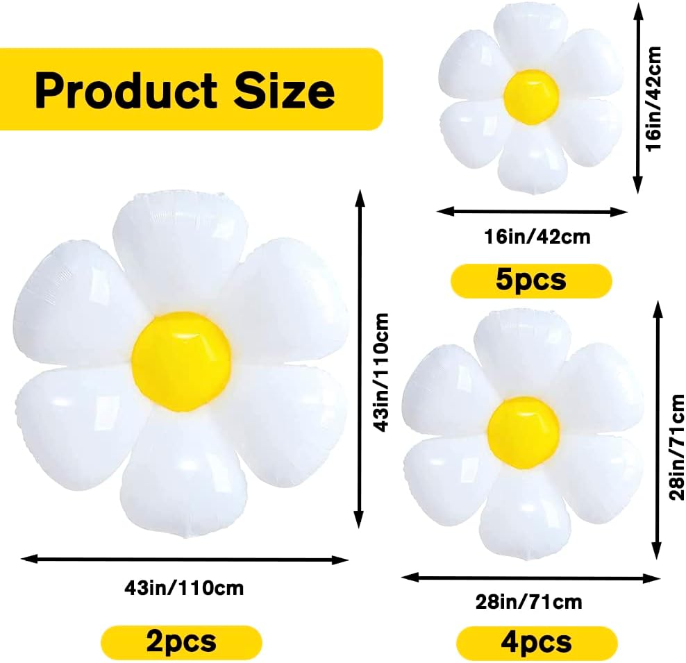 11PCS Daisy Balloons,Huge White Flower Daisy Foil Mylar Balloons for Baby Shower Wedding Groovy Boho Daisy Birthday Party Decorations (43in&#x27;&#x27;28in&#x27;&#x27;16in&#x27;&#x27;)