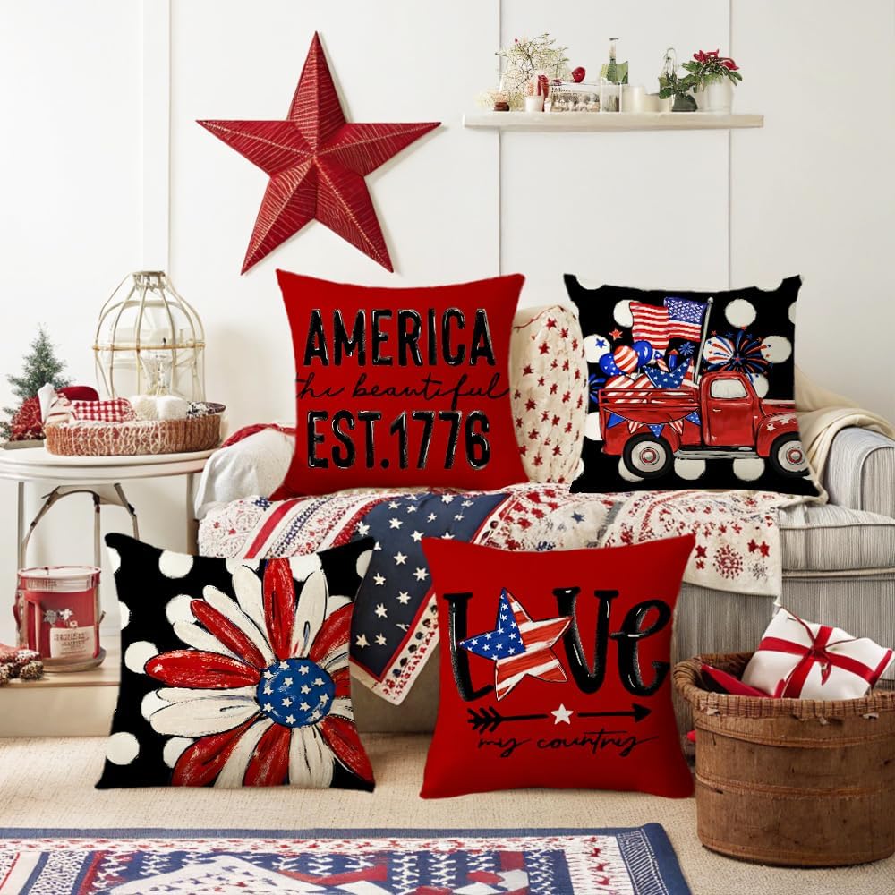 4th of July Pillow Covers 20x20 Set of 4