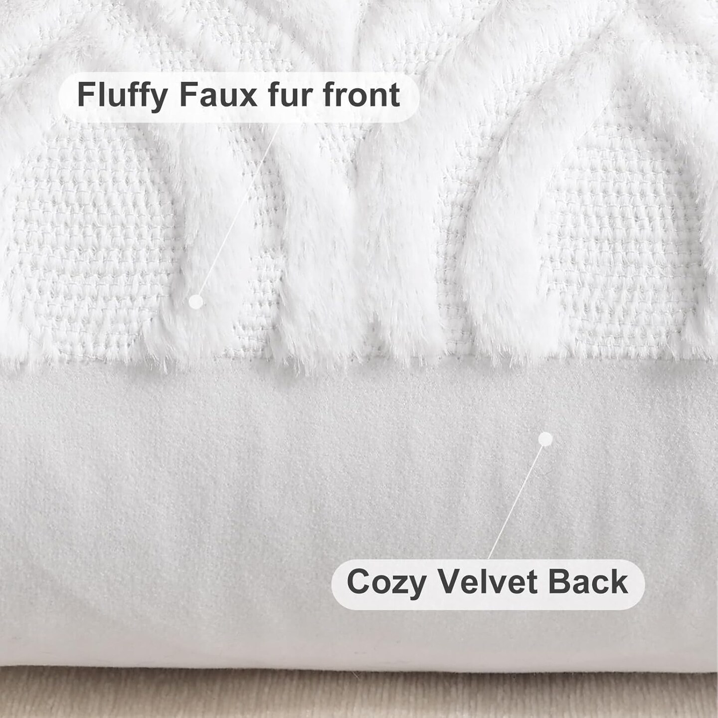 Throw Pillow Covers 18x18 Inch Set of 2, Soft Plush Faux Wool White Couch Pillow Covers, Spring Solid Dyed Accent Pillow Cases for Sofa Bed Living Room Home Decor