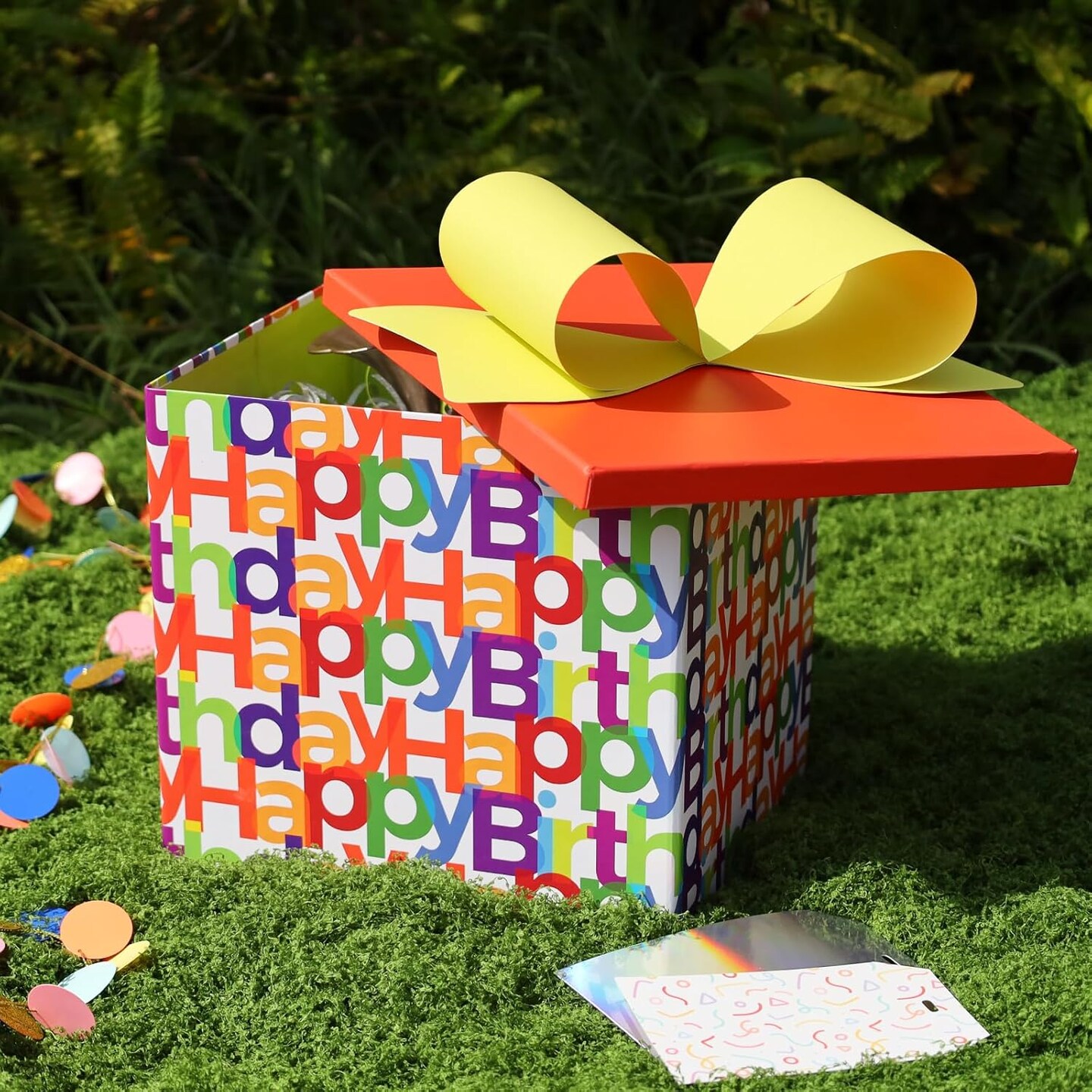 Medium Birthday Gift Boxes with Lids – 9x9x9 Inches, Text Design Collapsible Gift Box for Birthday, Baby Shower, Party (Happy Birthday)