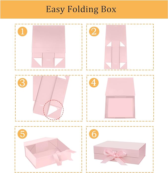 10.5"X7.5"X3.1" Pink Magnetic Gift Box with Lid and Ribbon for Presents