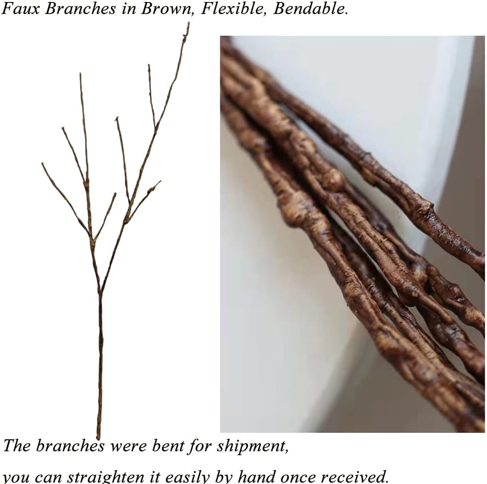 5PCS Artificial Lifelike Curly Willow Branches Decorative Dried Twigs, 25.9 Inches Fake Bendable Sticks Plastic Vines/Stems for DIY Greenery Plants Vases Home Office Party Decoration