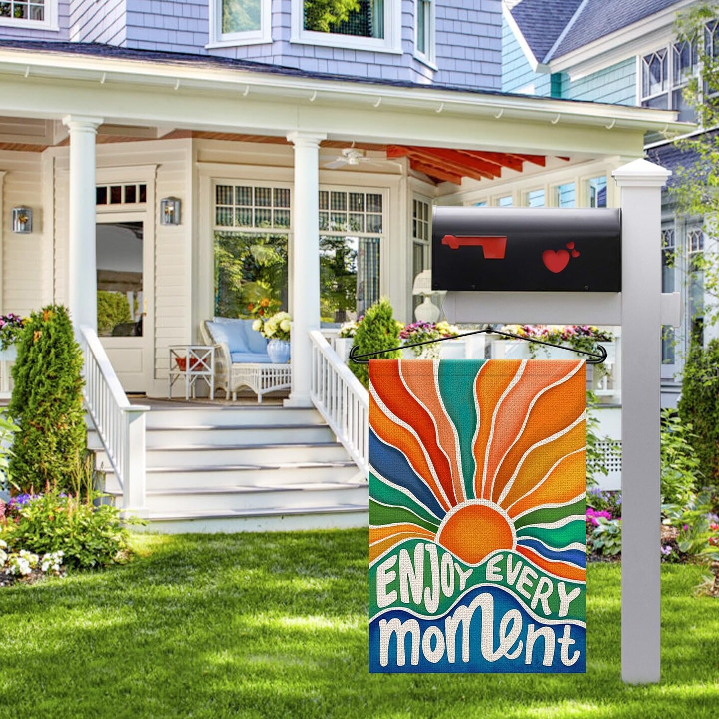 Enjoy Every Moment Summer Garden Flags for Outside Burlap 12x18 Inch Double Sided, Sunshine Sign Small Flag Farmhouse Holiday Yard Lawn Outdoor Decorations