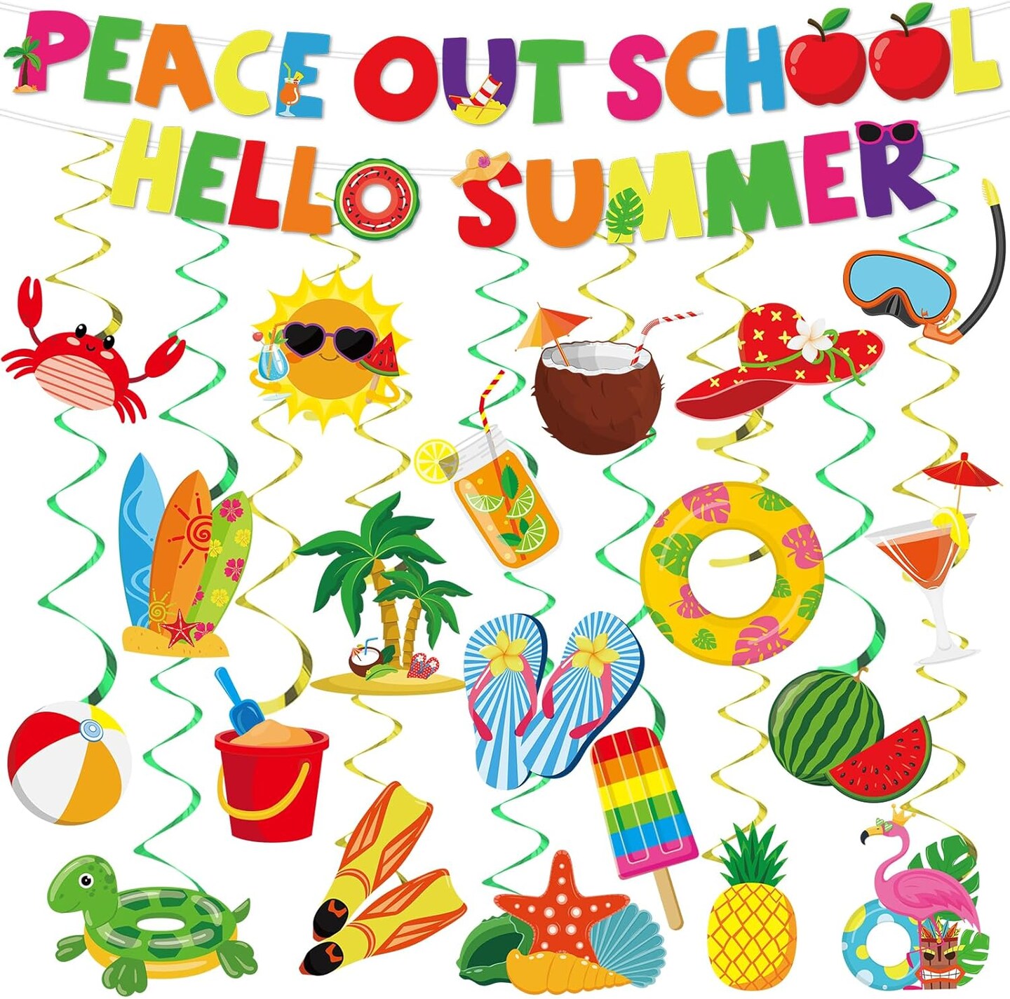 Peace Out School Hello Summer Party Supplies Last Day of School Party Banners Schools Out for Summer Theme Hanging Swirls Centerpieces Set for Classroom Nursery Pool Vacation Beach Decorations