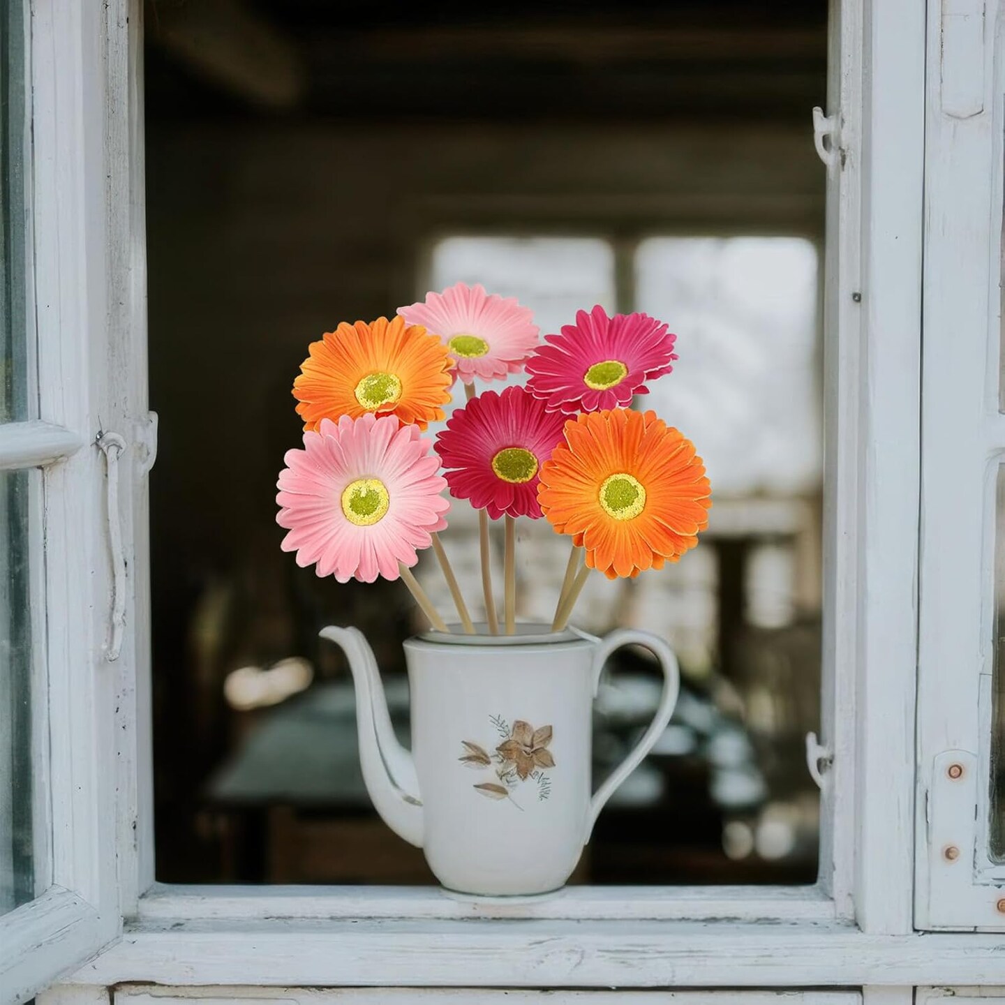 6 Pcs Artificial Summer Tabletop Decor Gerbera Daisies Flowers Artificial Daisy Bouquet Fake Daisy Stems Faux Flowers Bulk Artificial Flowers Wildflowers Silk Flowers for Wedding Bridal Bouquet Party Home Kitchen