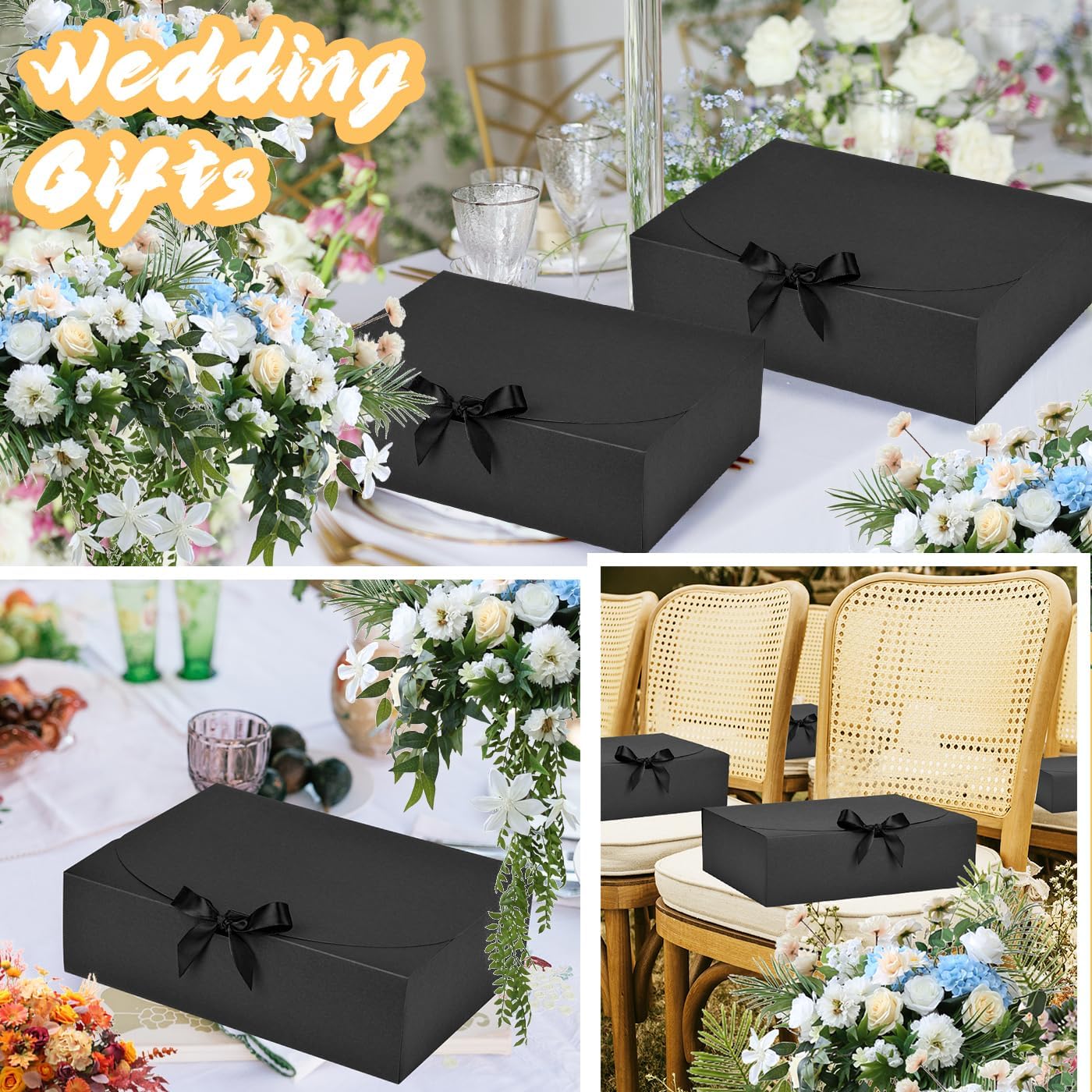 15Pack Gift Boxes with Lids, 10.6x7.8x3.1 Inches Bridesmaid Proposal Boxes with Ribbon, Black Gift Boxes for Presents,Kraft Paper Boxes for Wedding Christmas Birthday Baby Shower Party