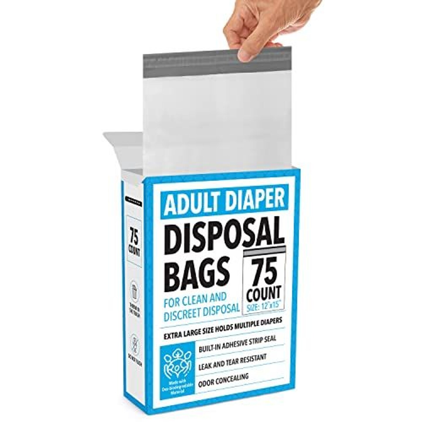 Impresa Extra Large Adult Diaper Disposal Bags - 75 Pack - FSA / HSA Eligible - Odor and Leak Proof - Tear-Resistant Undergarment Bags for Adult Diapers - Extra Thick (12 x 15 In)