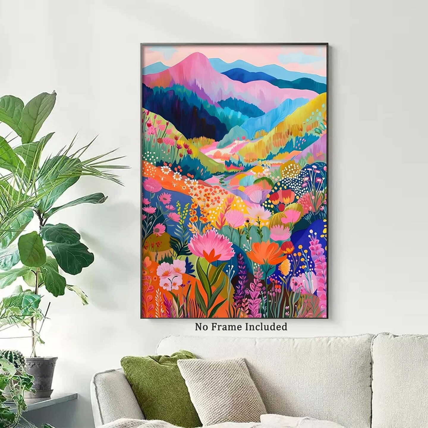 Colorful Abstract Watercolor Wall Art - Wildflower Pictures, Aesthetic Landscape Poster, Mountain Abstract Prints for Home Decor - 16x24inch No Frame