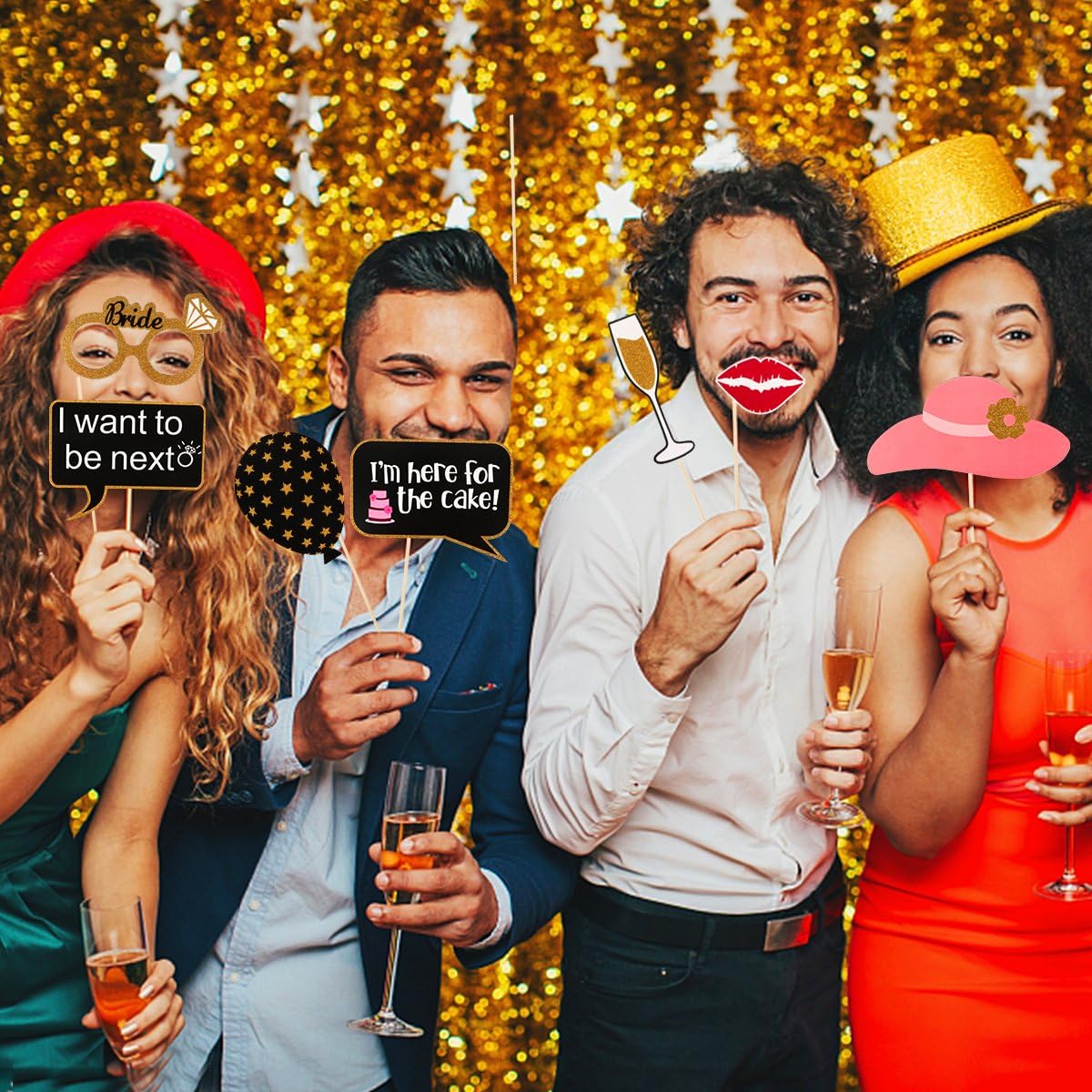 60Pcs Wedding Photo Booth Props, Wedding Props for Photos Bachelorette Props Photo Booth Wedding Booth Photo Props for Wedding Shower Party Decorations