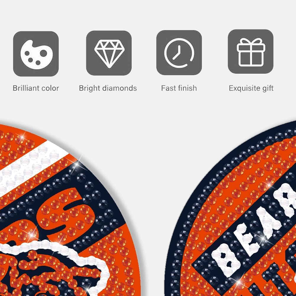 8 Pcs Diamond Painting Coasters Kit, DIY Football Diamond Art Coasters with Holder for Chicago Adults Diamond Art Crafts Supplies