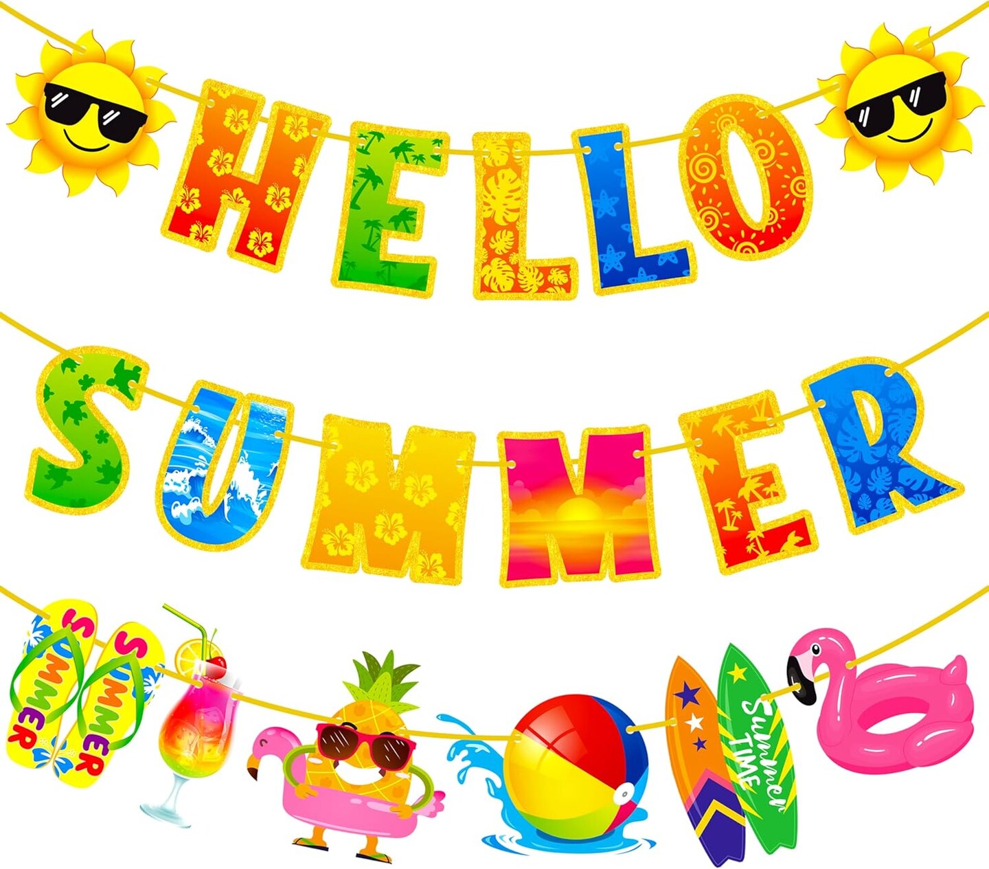 Hello Summer Banner Decorations Hello Summer Birthday Party Decorations Summer Pool Party Banner Decorations for Sun Signs Summer Birthday Beach Pool Party Bunting Garland Banner Decorations