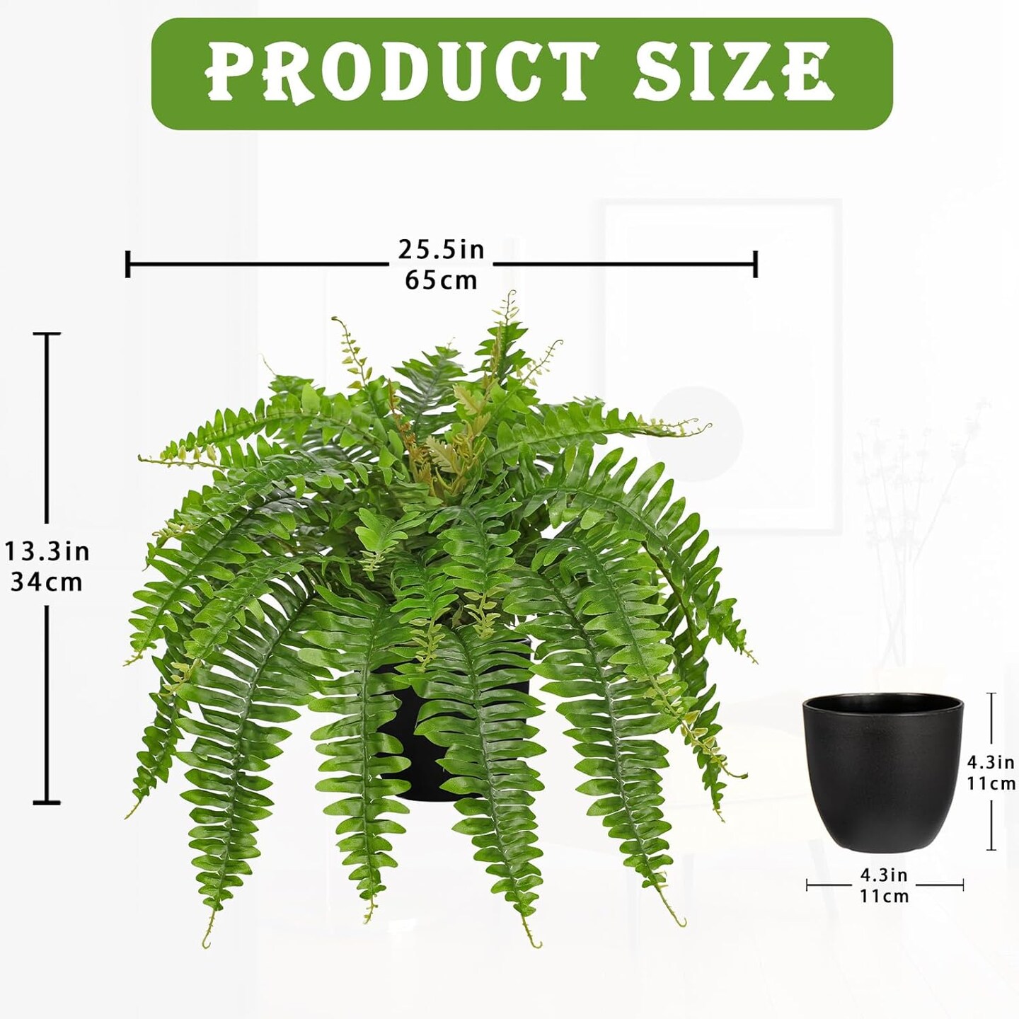 Artificial Fern Plants in Pot 25.5&#x22; Artificial Boston Fern 31 Leaves for Outdoors &#x26; Indoor Faux Potted Plant Fake Ferns Bush Plant for Patio Garden Farmhouse Porch Home Decor Green