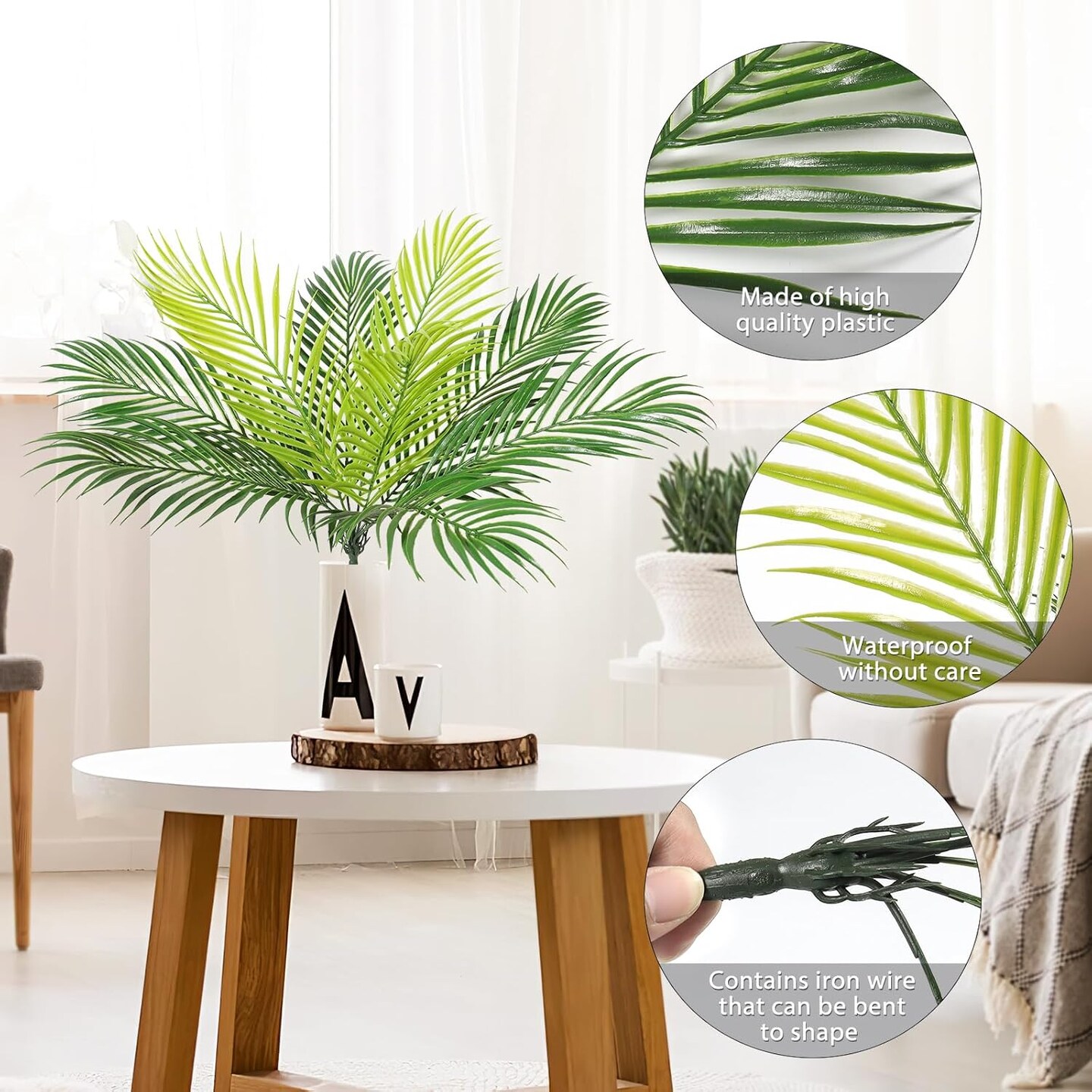 2 PCS Artificial Tropical Palm Leaves Plastic Shrubs Fern Leaves Fake Greenery Palm Plants with Stems Jungle Palm Tree Leaves for Home Garden Hawaiian Party Table Centerpieces Decor
