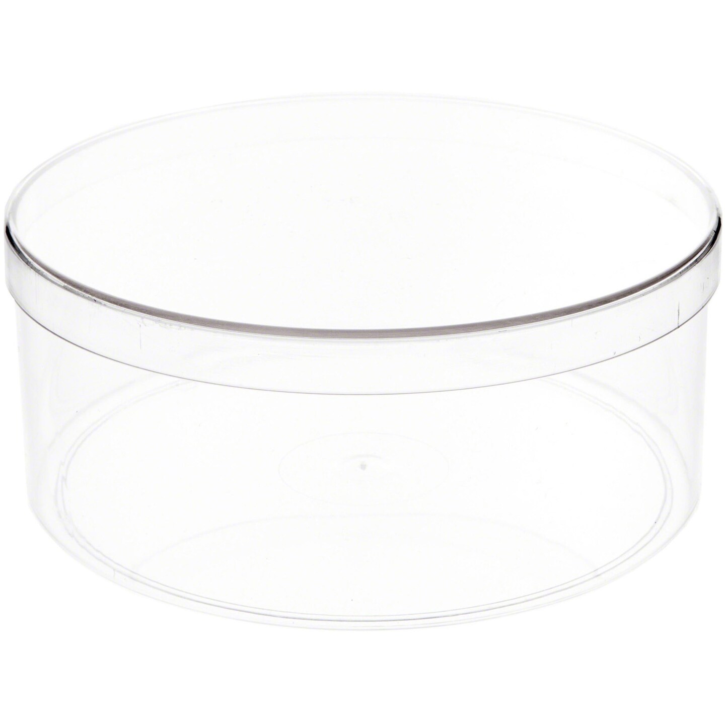 Pioneer Plastics 180C Clear Round Plastic Container, 6&#x22; W x 2.5&#x22; H
