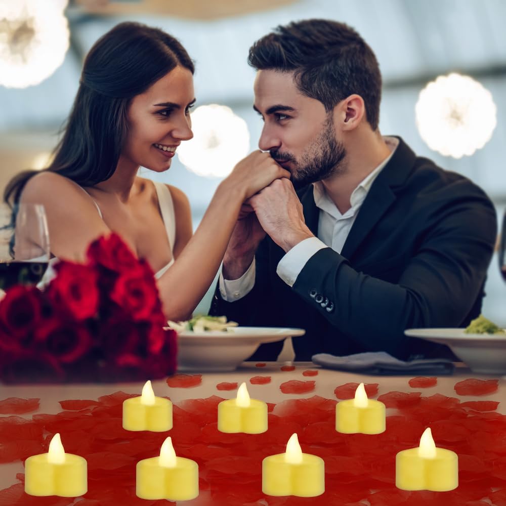 Rose Petals for Romantic Night Candles for Her Set 24 Pcs Led Love Candles 1000Pcs Red Petals Romantic Decorations Special Night Valentines Day Decor Proposal Ideas Bachelorette Party Wedding
