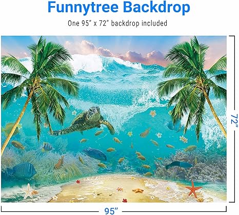 8 x 6 FT Underwater Wave Backdrop Ocean Beach Fantasy Undersea Turtle Palm Tree Background Summer Tropical Kids Sea Birthday Party Supplies Banner Favors Banner Decoration Photo Booth Gift