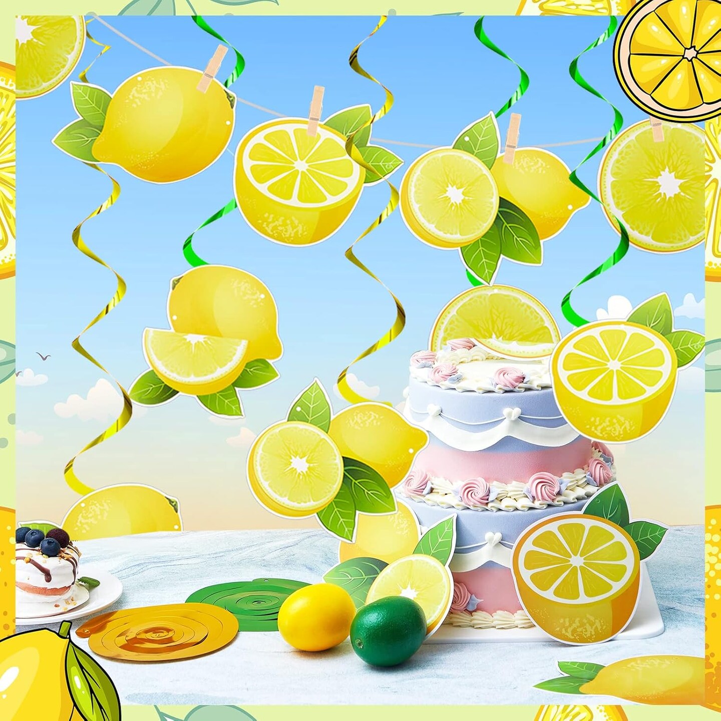 22 Pcs Lemon Party Summer Decorations Include 2 Lemon Banner 20 Hanging Lemons Swirls Citrus Lemonade Decorations for Summer Theme Birthday Party Baby Shower Decoration Photo Props