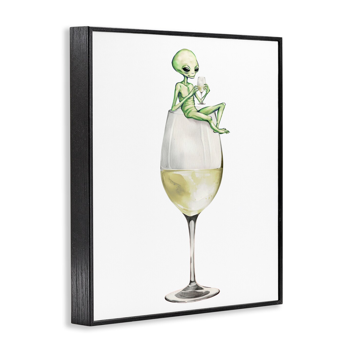 Stupell Industries Alien Perched on Champagne Glass Framed Giclee Design by Lil' Rue